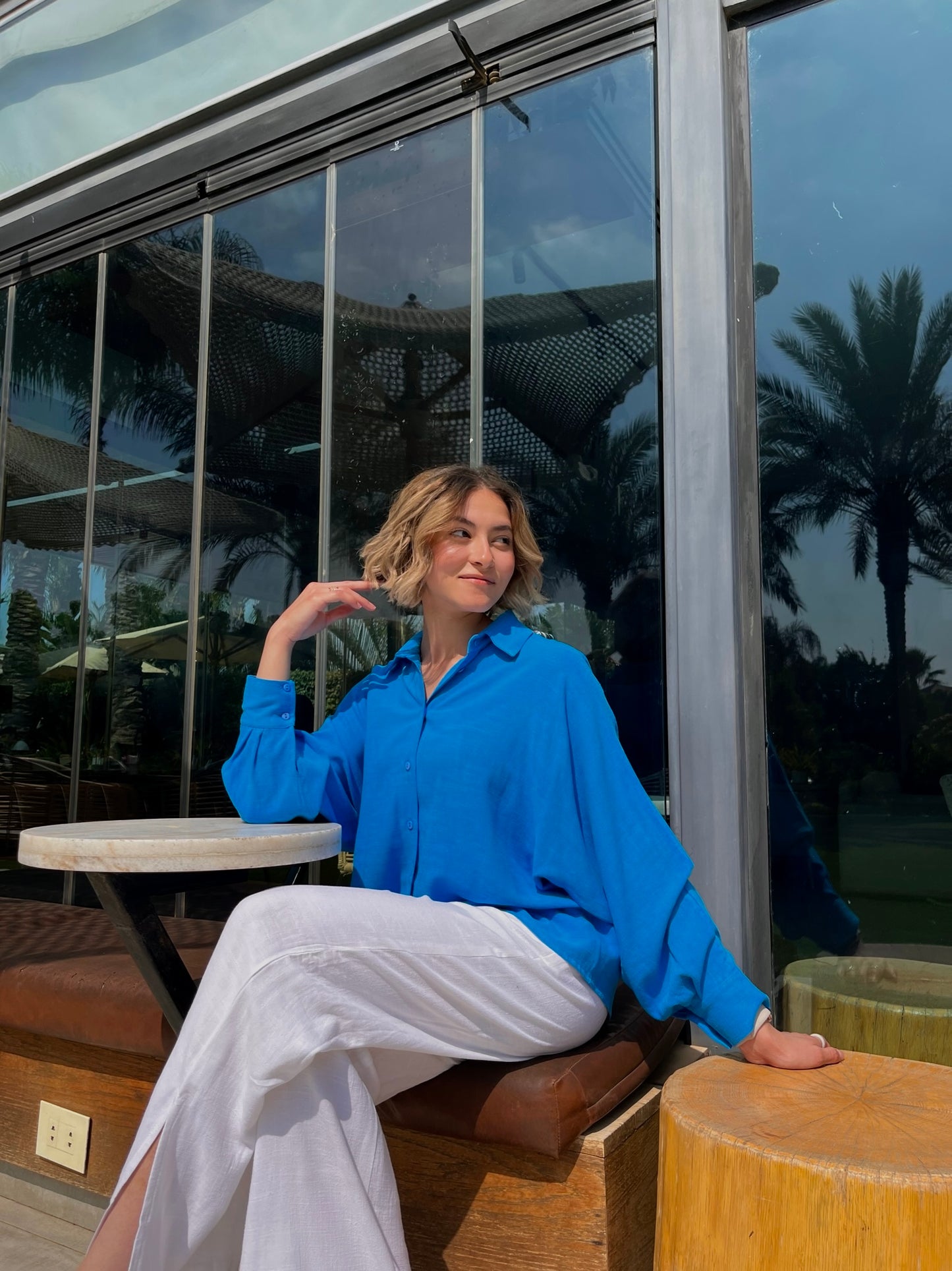 Cropped Linen Shirt - Blue