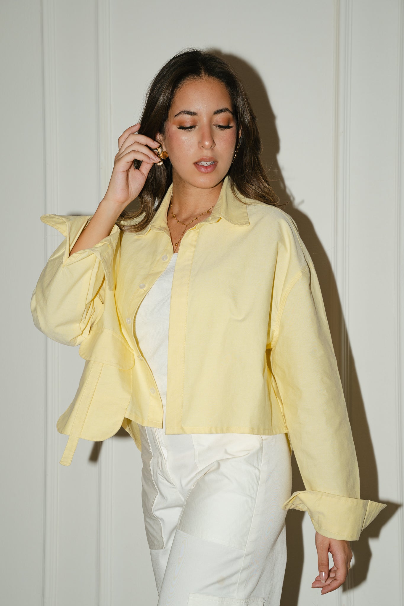Butter yellow cropped oxford shirt