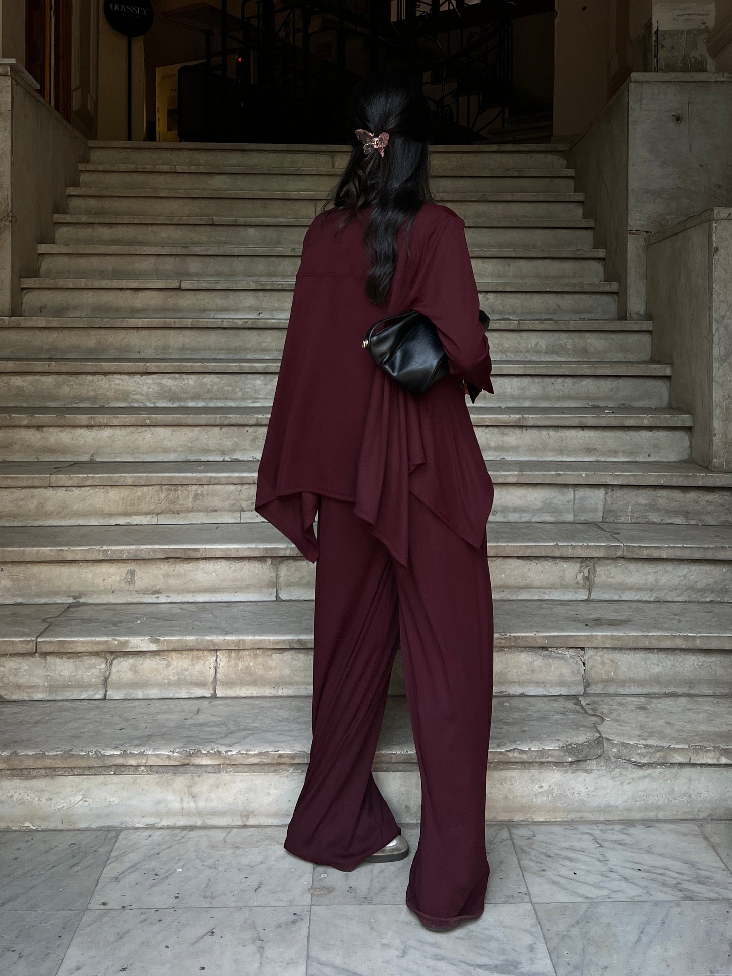 Burgundy Flowy ribbed set