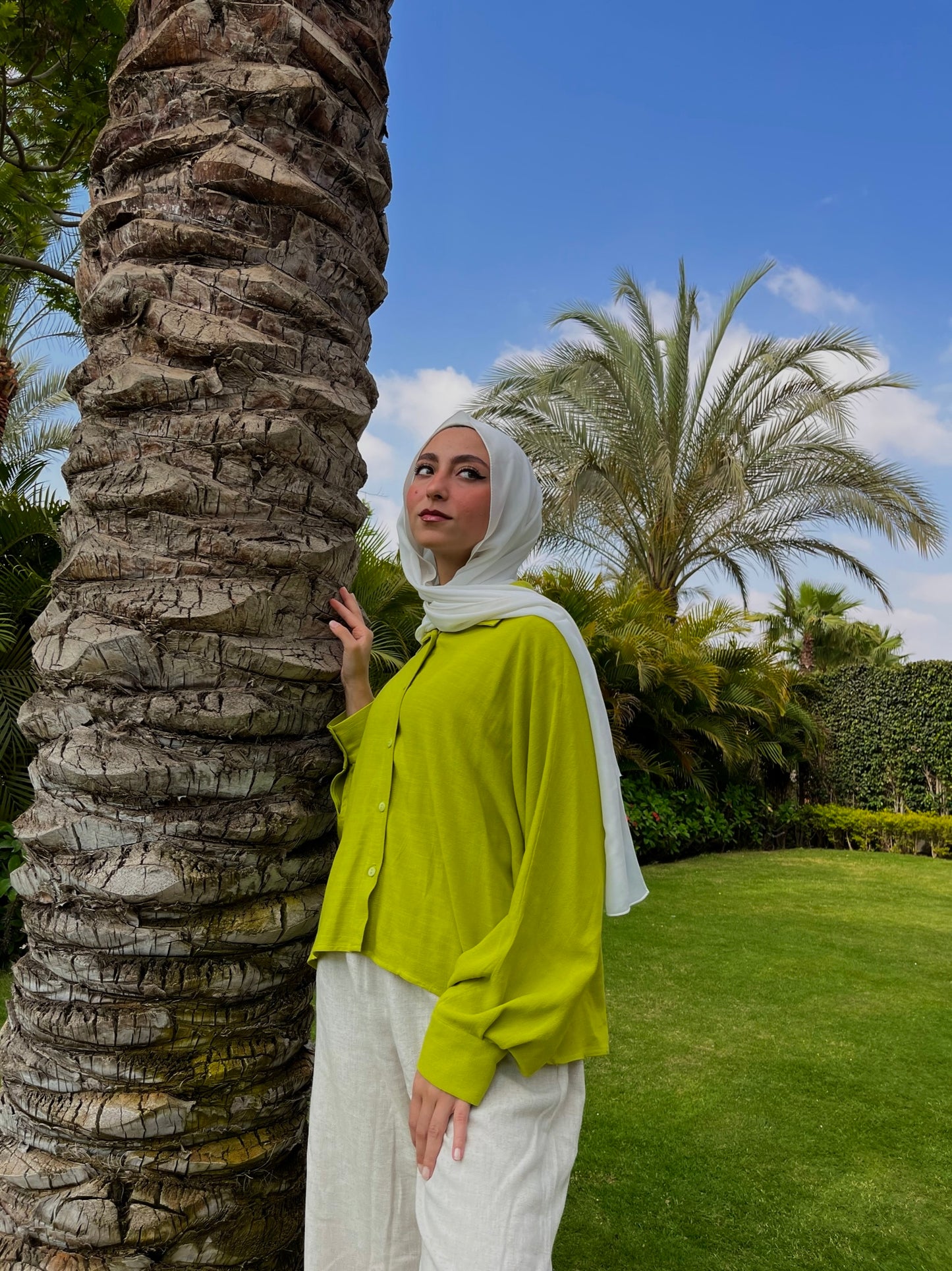 Cropped Linen Shirt - Lime Green