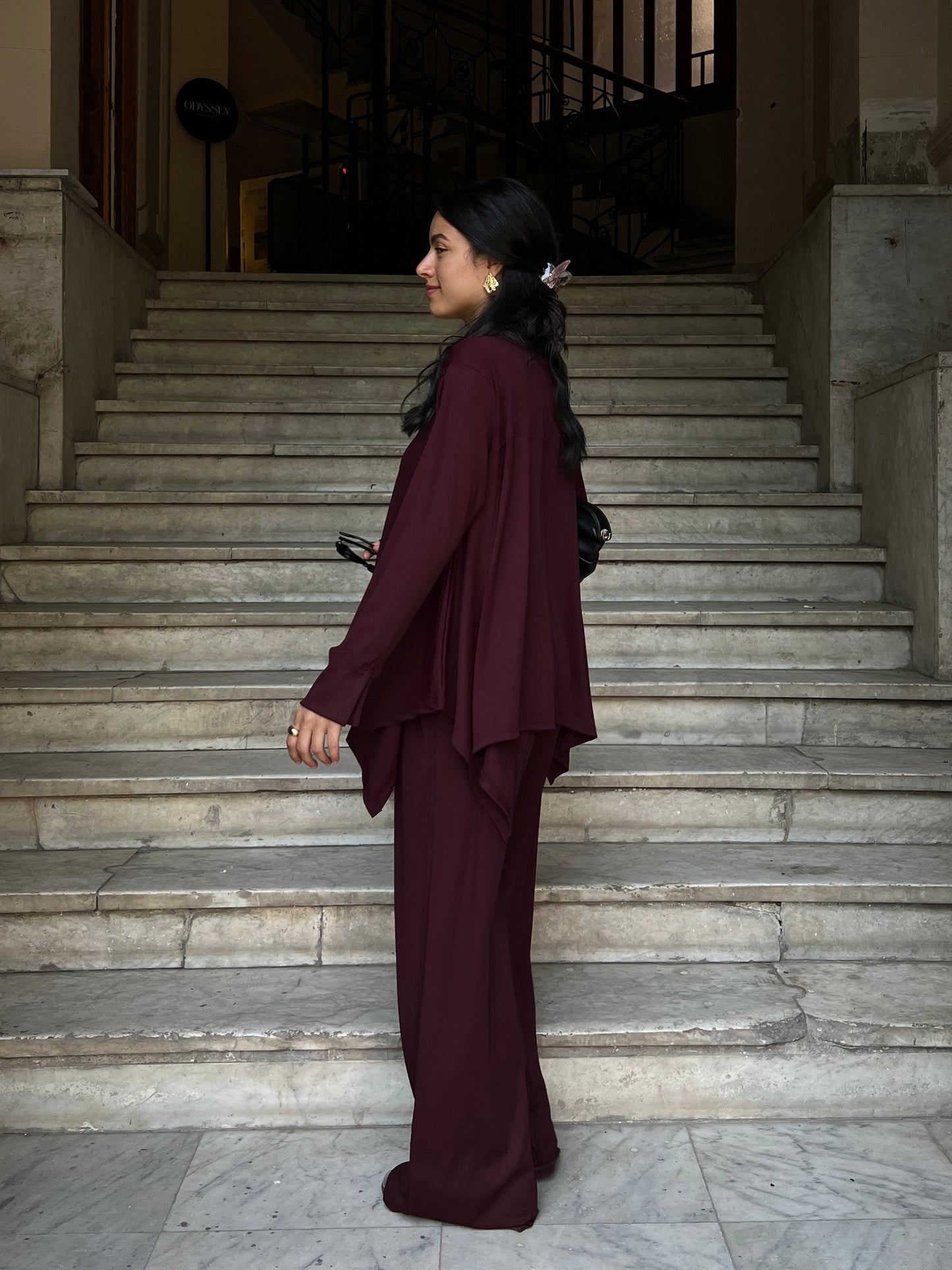 Burgundy Flowy ribbed set
