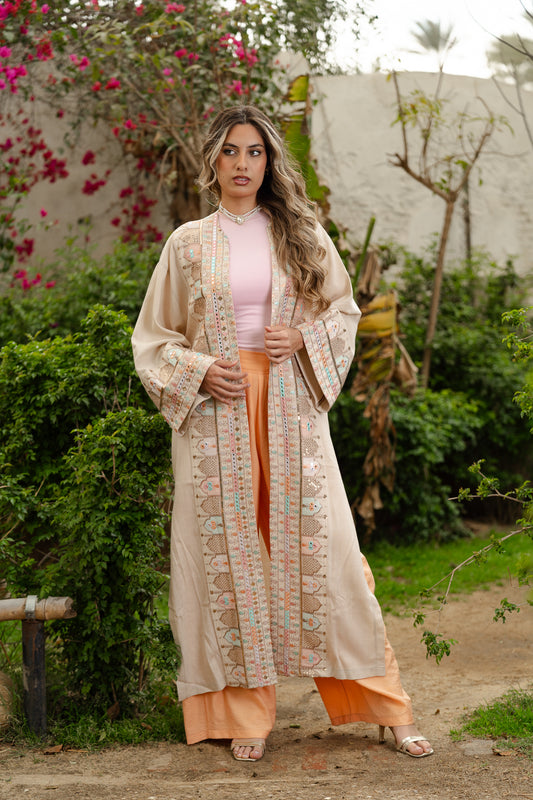 Indian embroidered kaftan in Beige