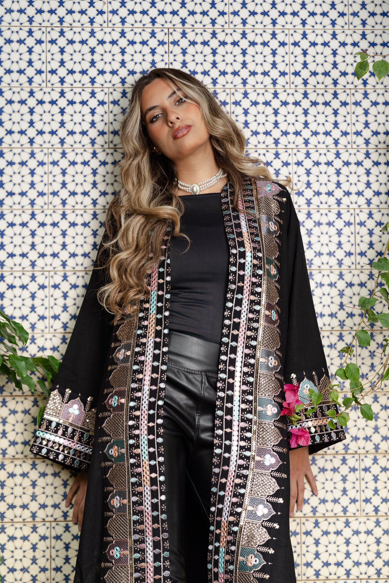 Indian embroidered kaftan in Black