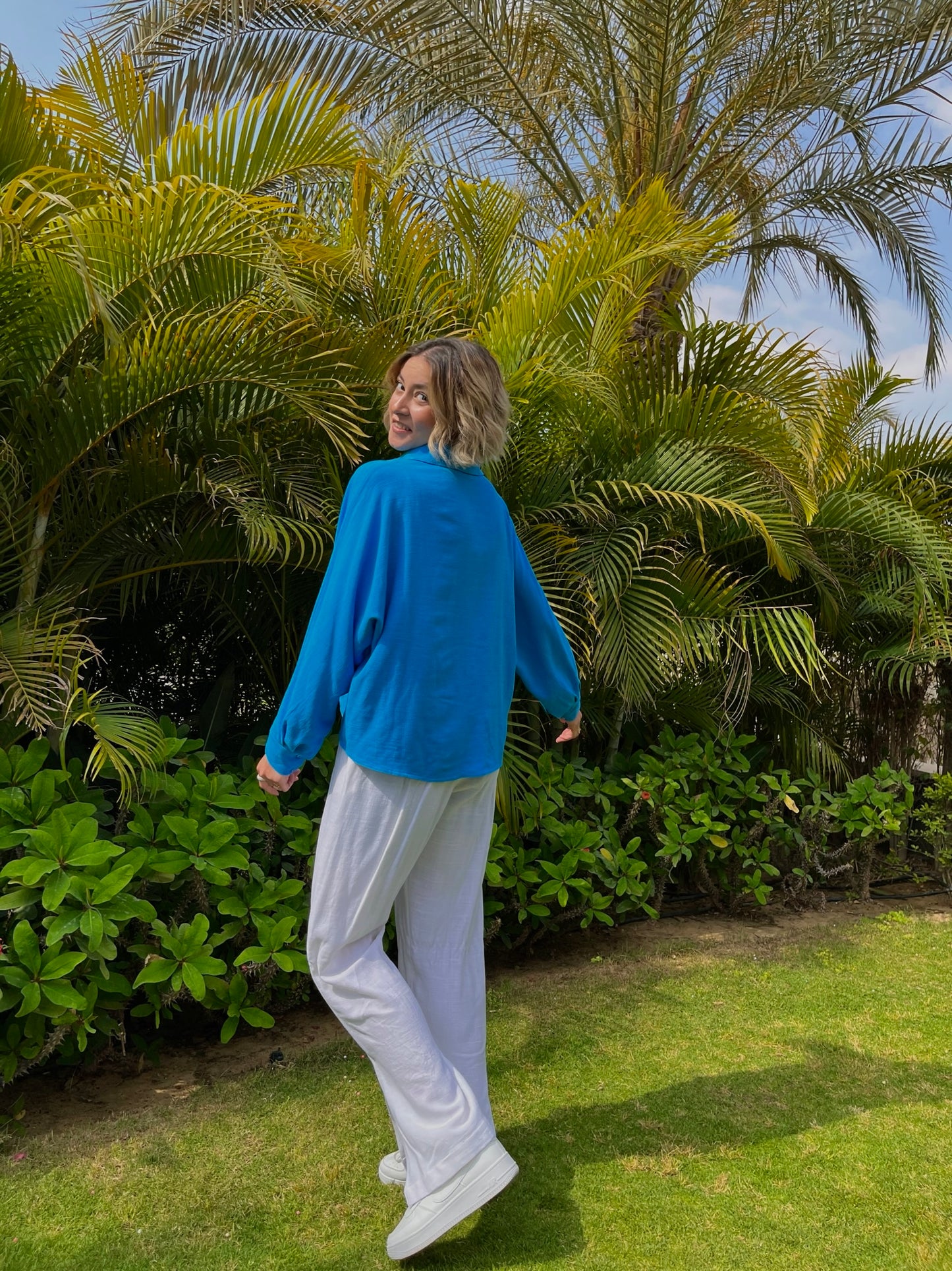 Cropped Linen Shirt - Blue