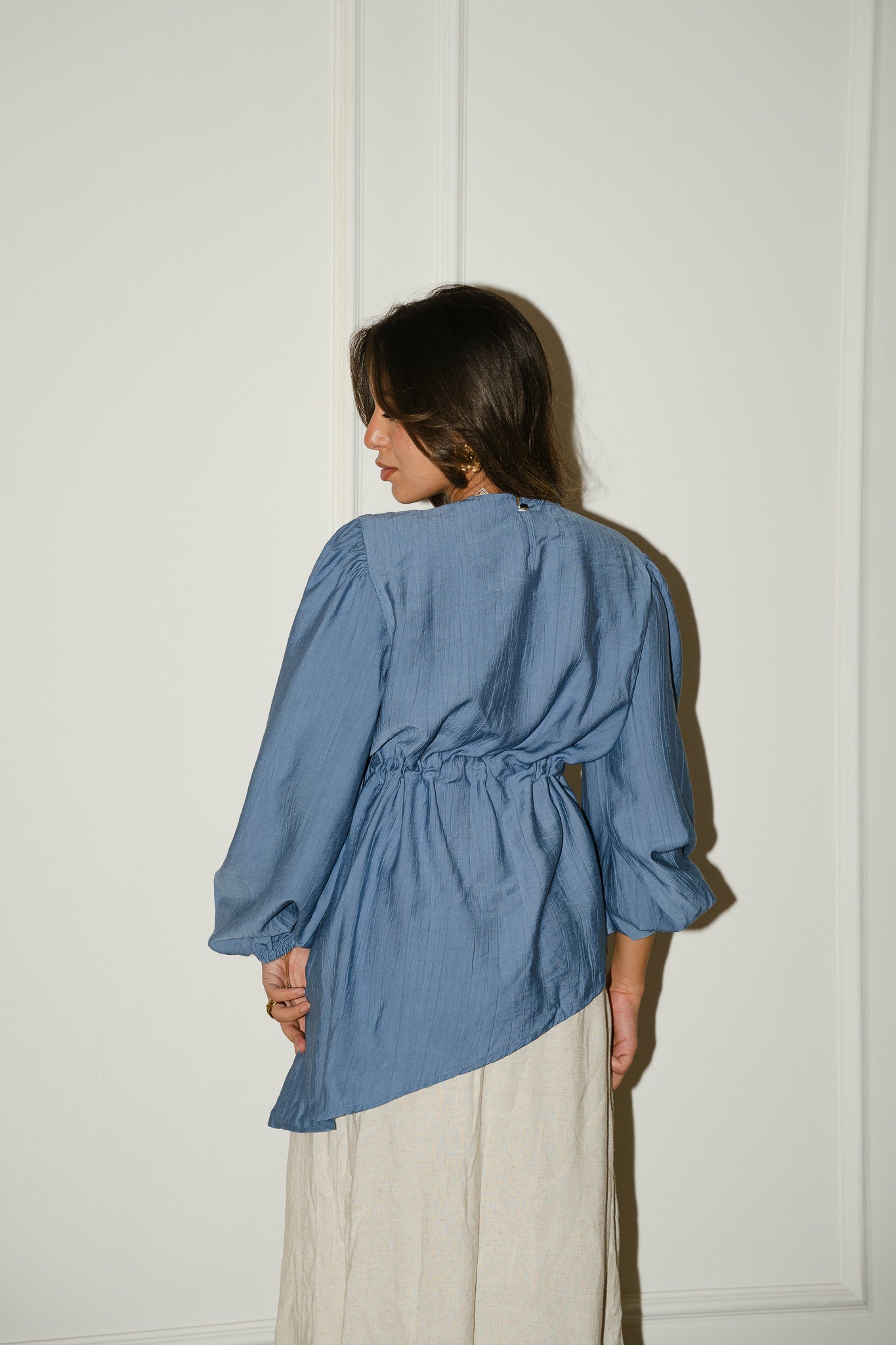 Blue Front tie Asymmetric Top