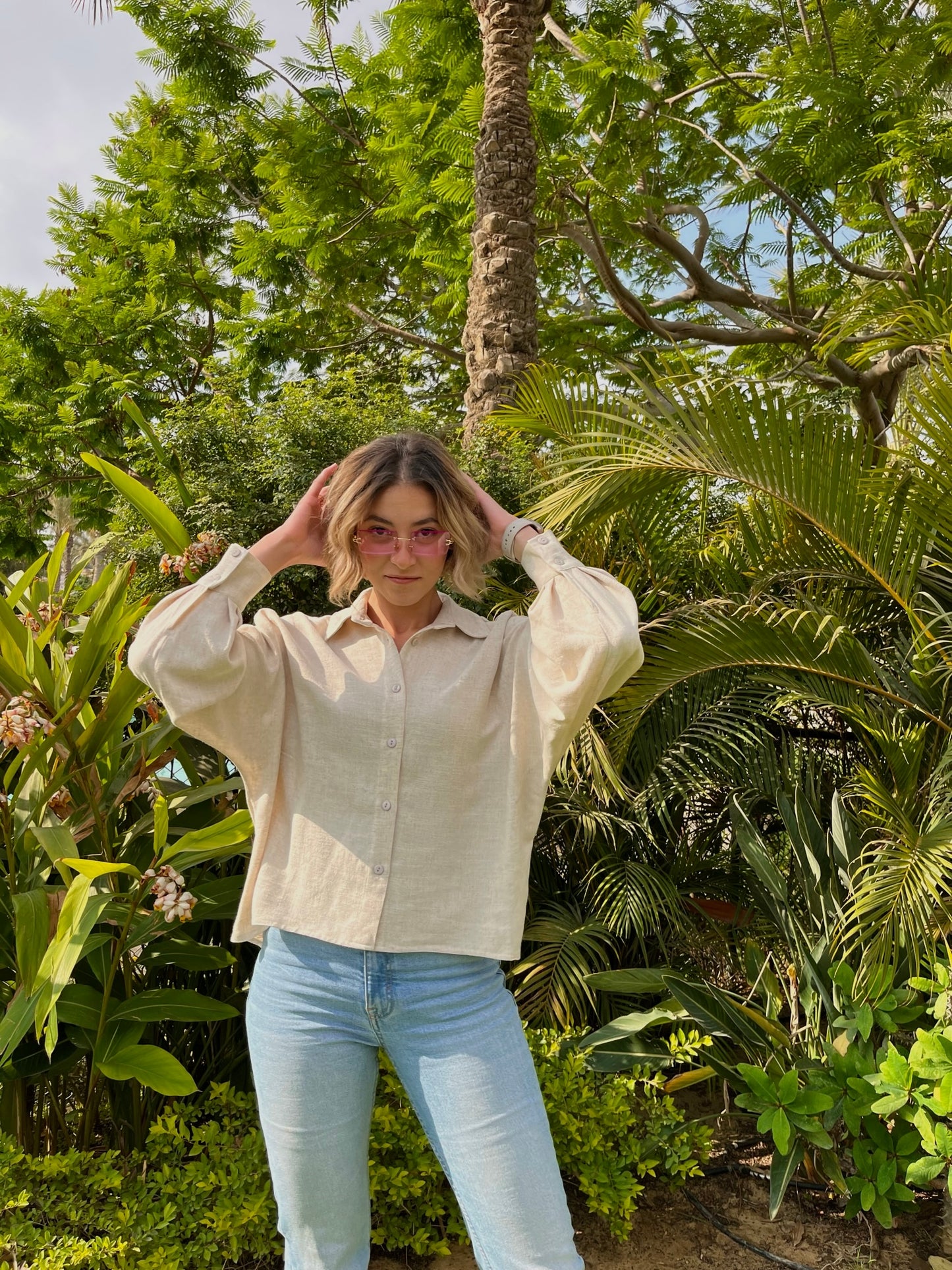 Cropped Linen Shirt - Beige
