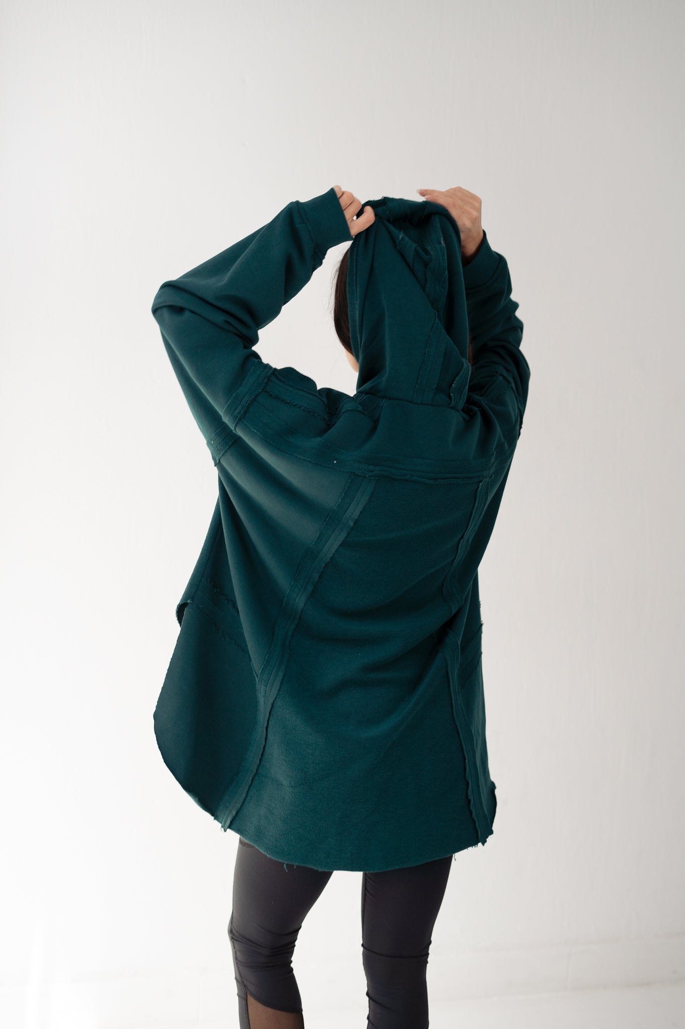High-low summer hoodie in Emerald green
