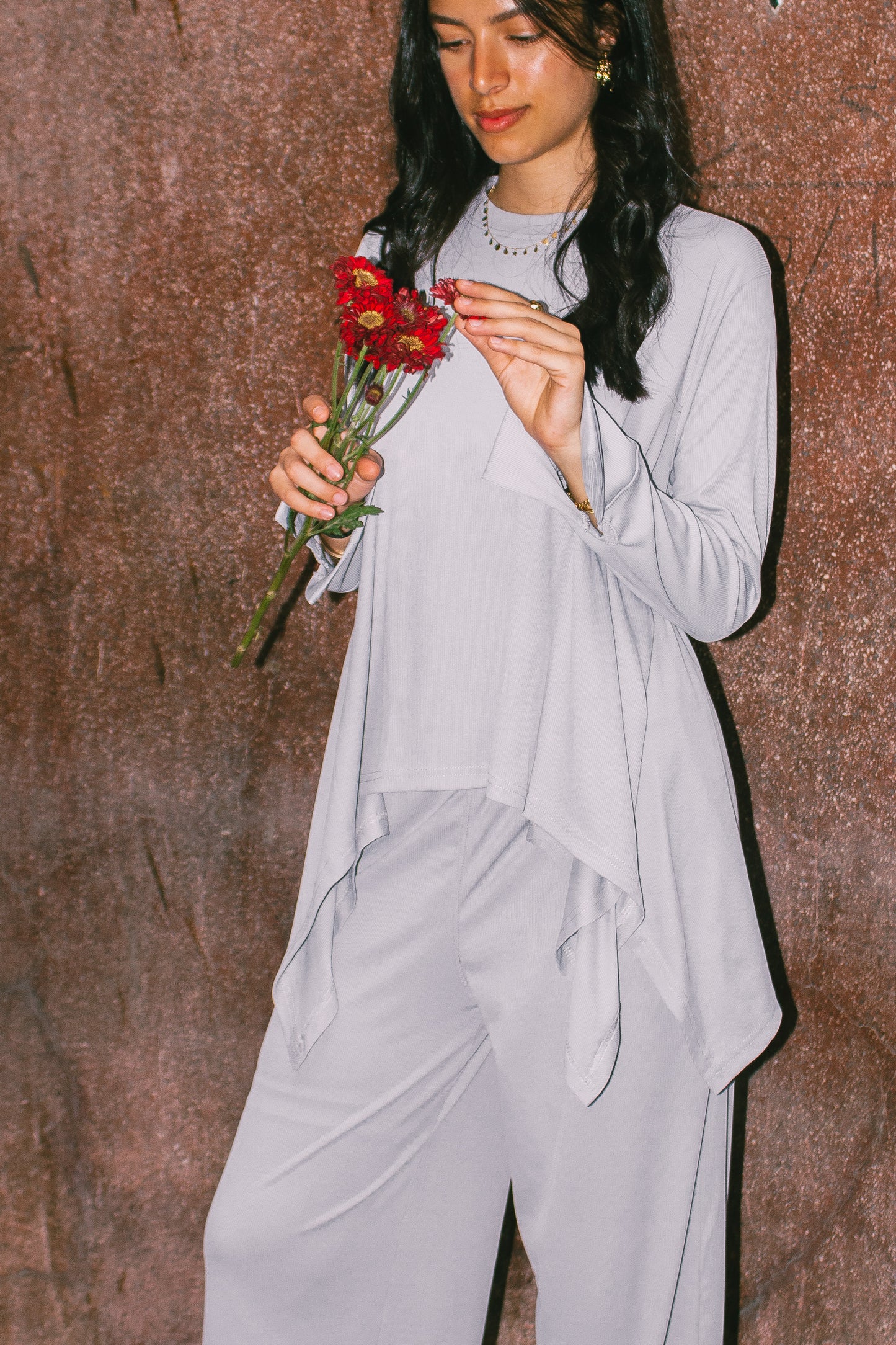 Gray Flowy ribbed set