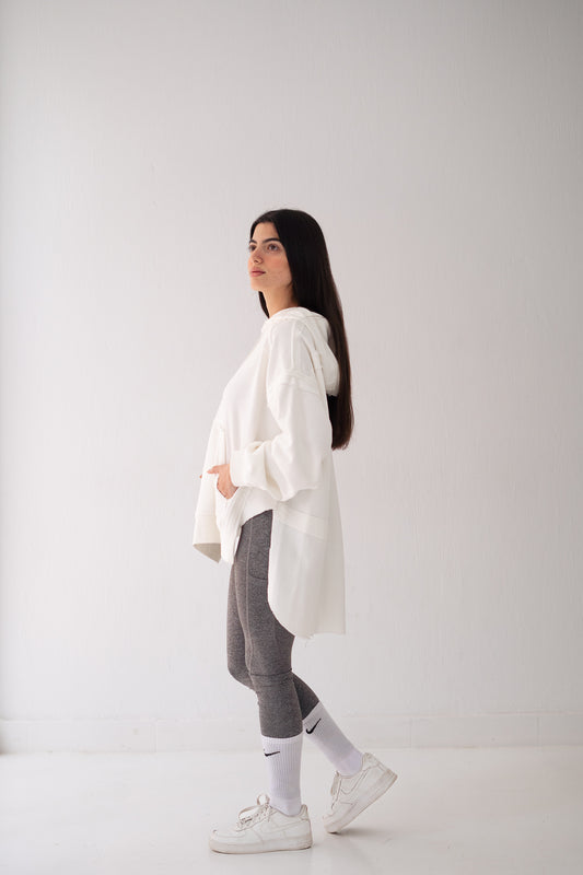 High-low summer hoodie in Off white