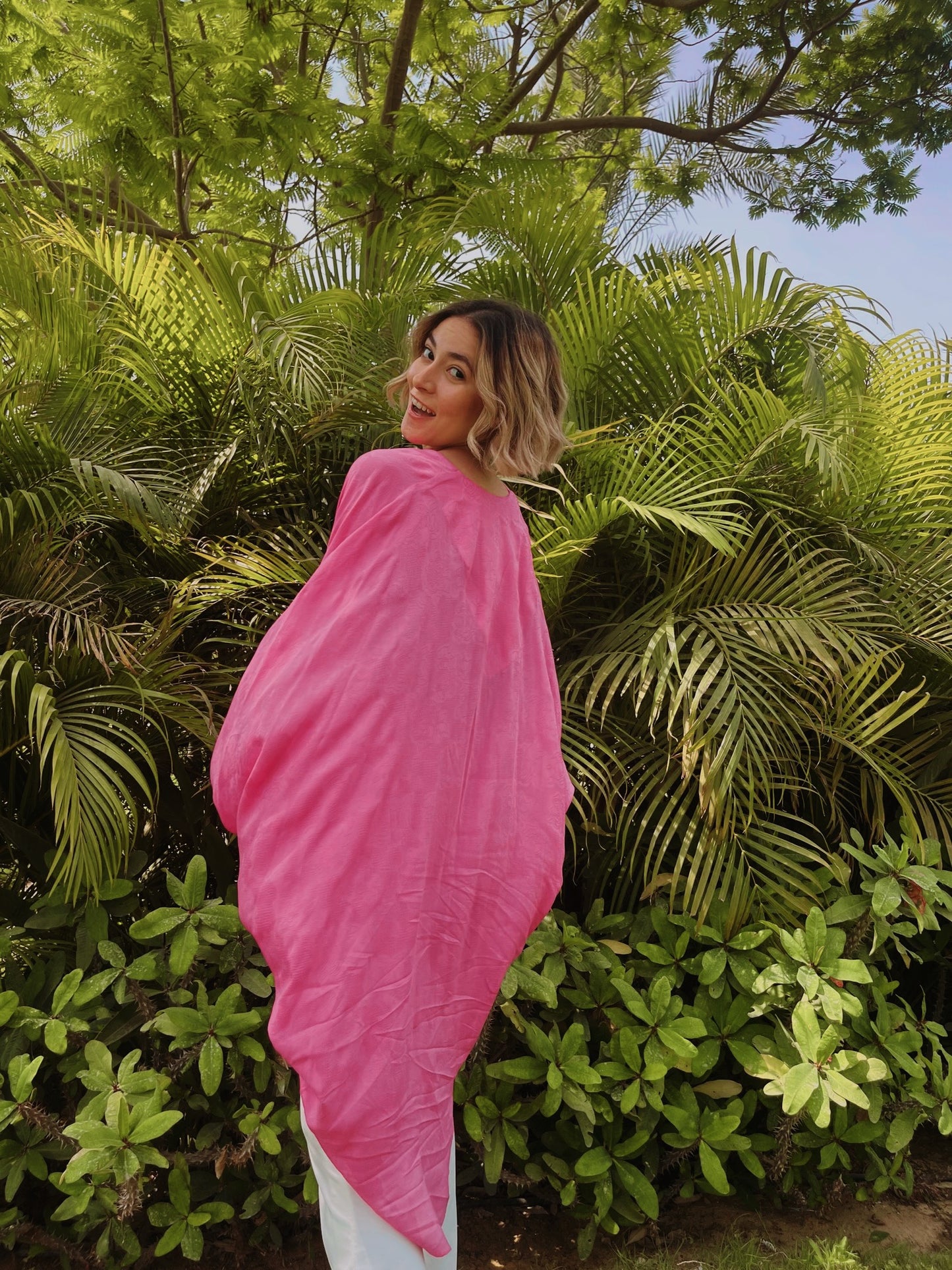 High-low Linen Top - Fuchsia