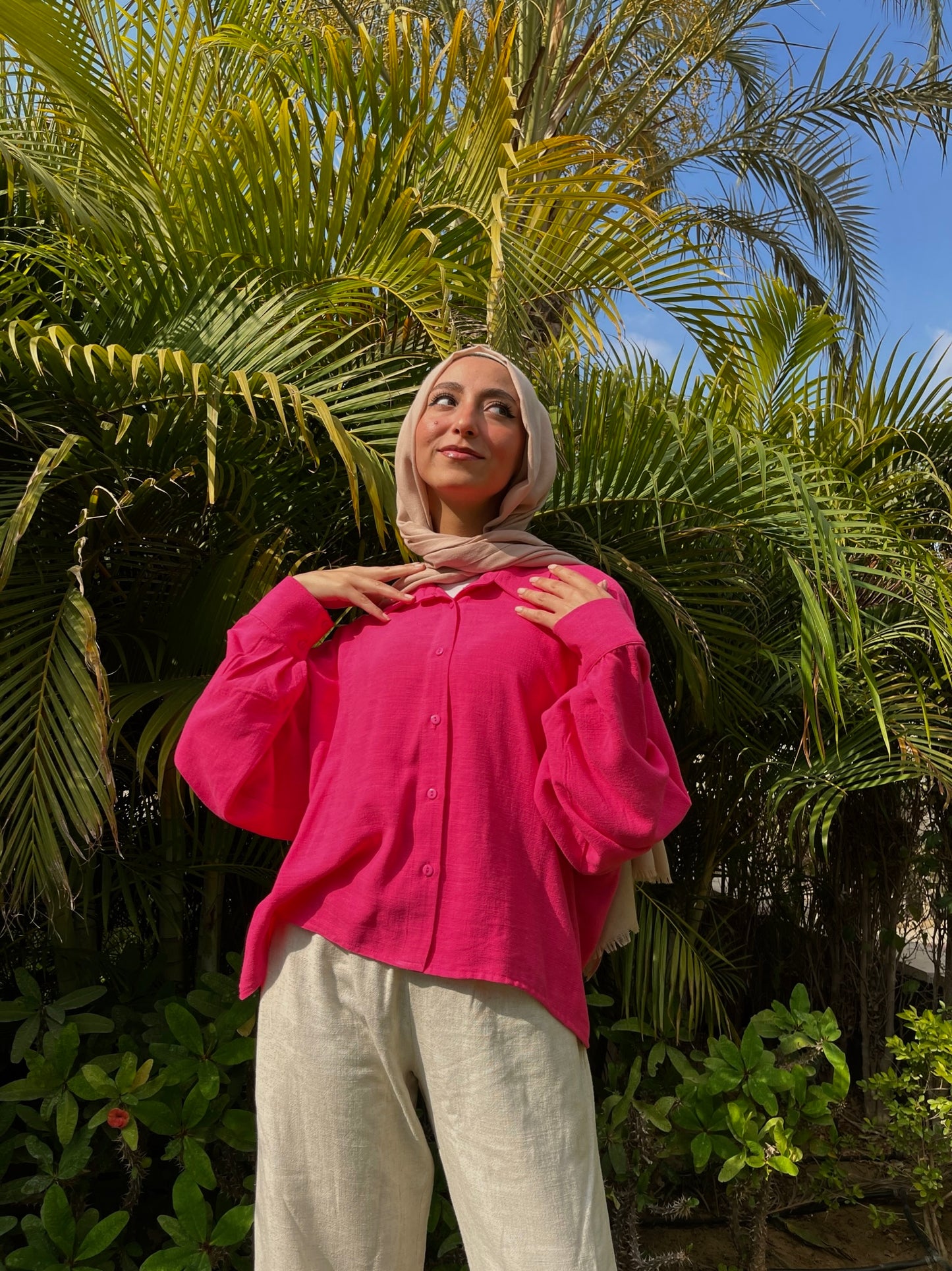 Cropped Linen Shirt - Fuchsia