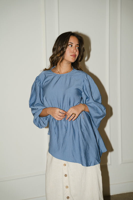 Blue Front tie Asymmetric Top