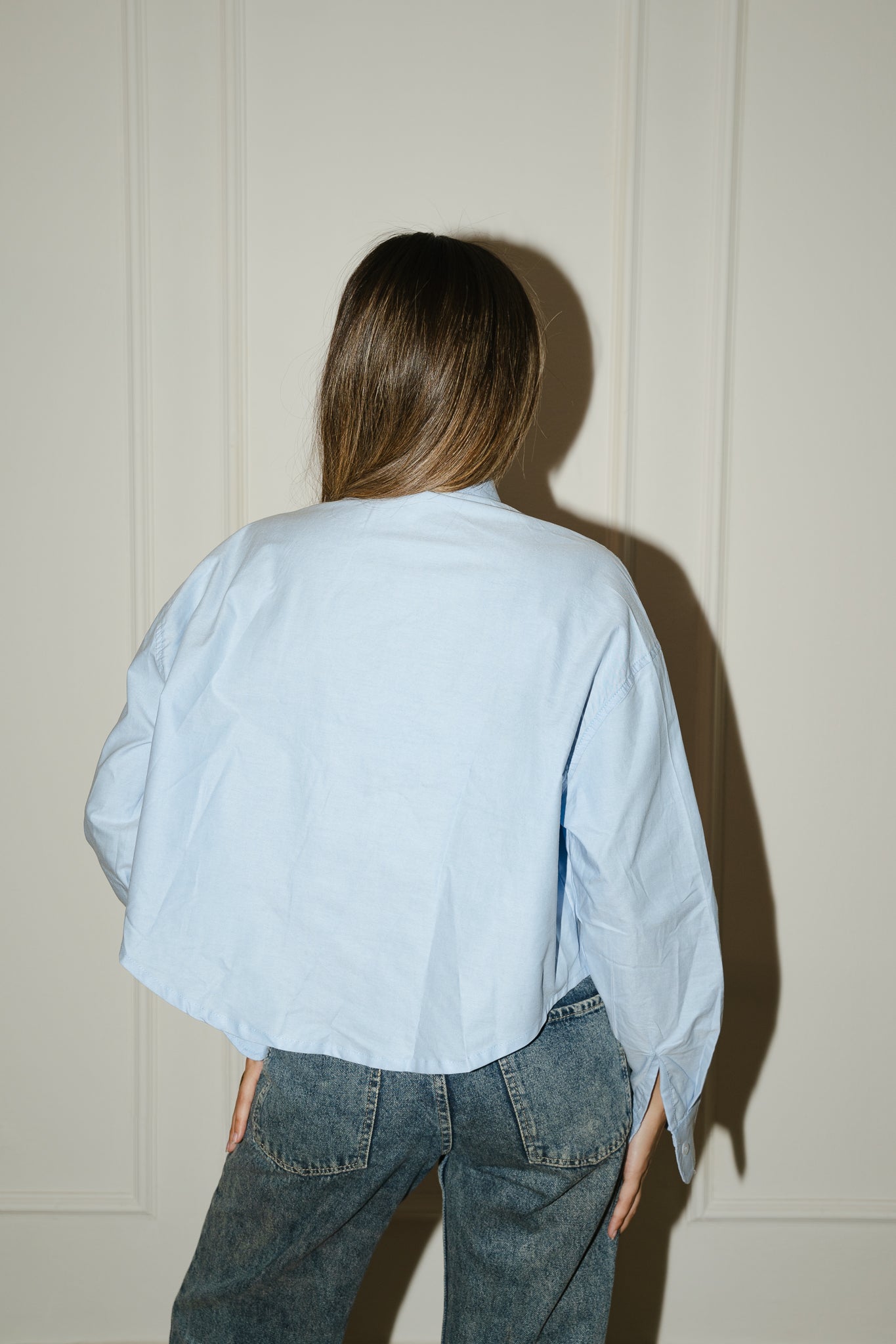 Baby blue cropped oxford shirt