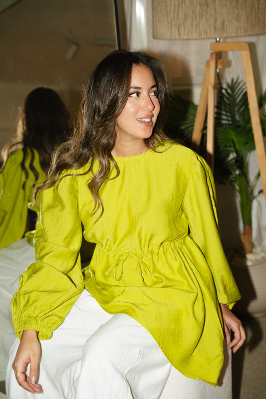 Lime Front tie Asymmetric Top
