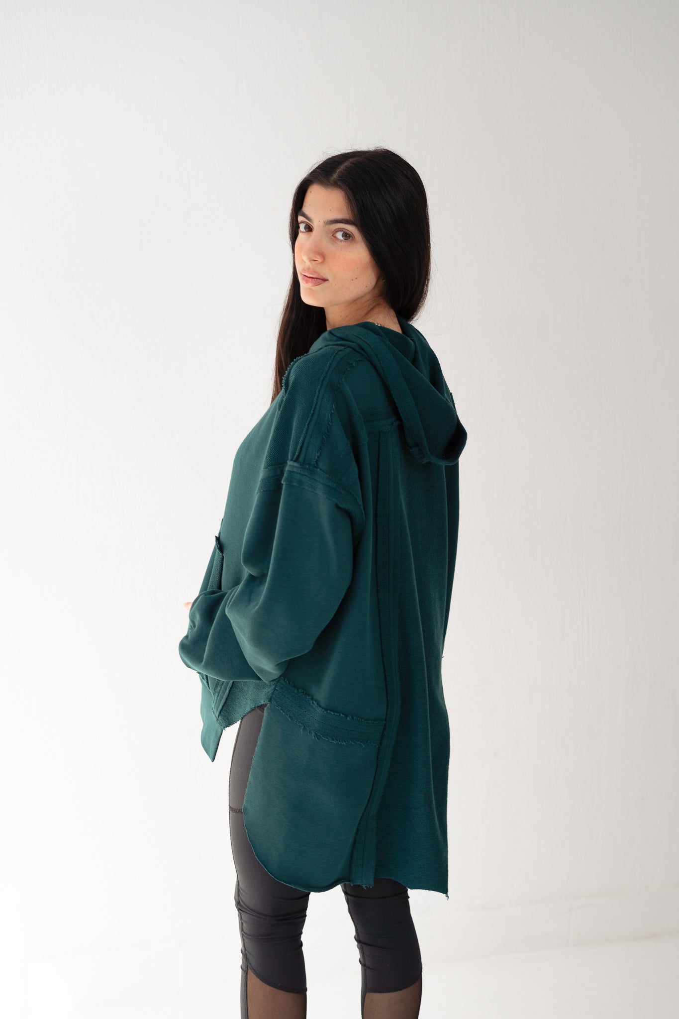 High-low summer hoodie in Emerald green