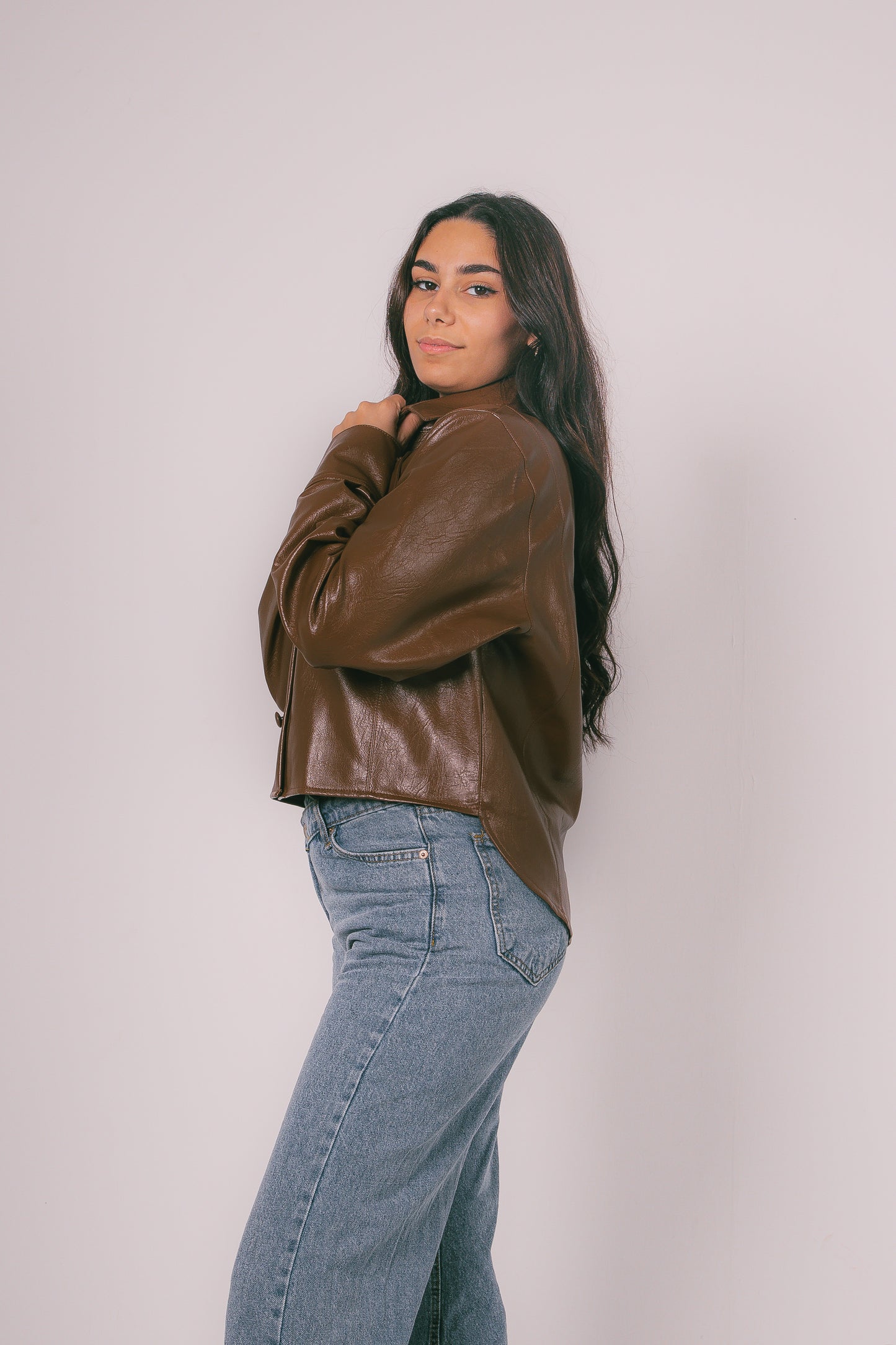 City Girl Brown Leather Shacket