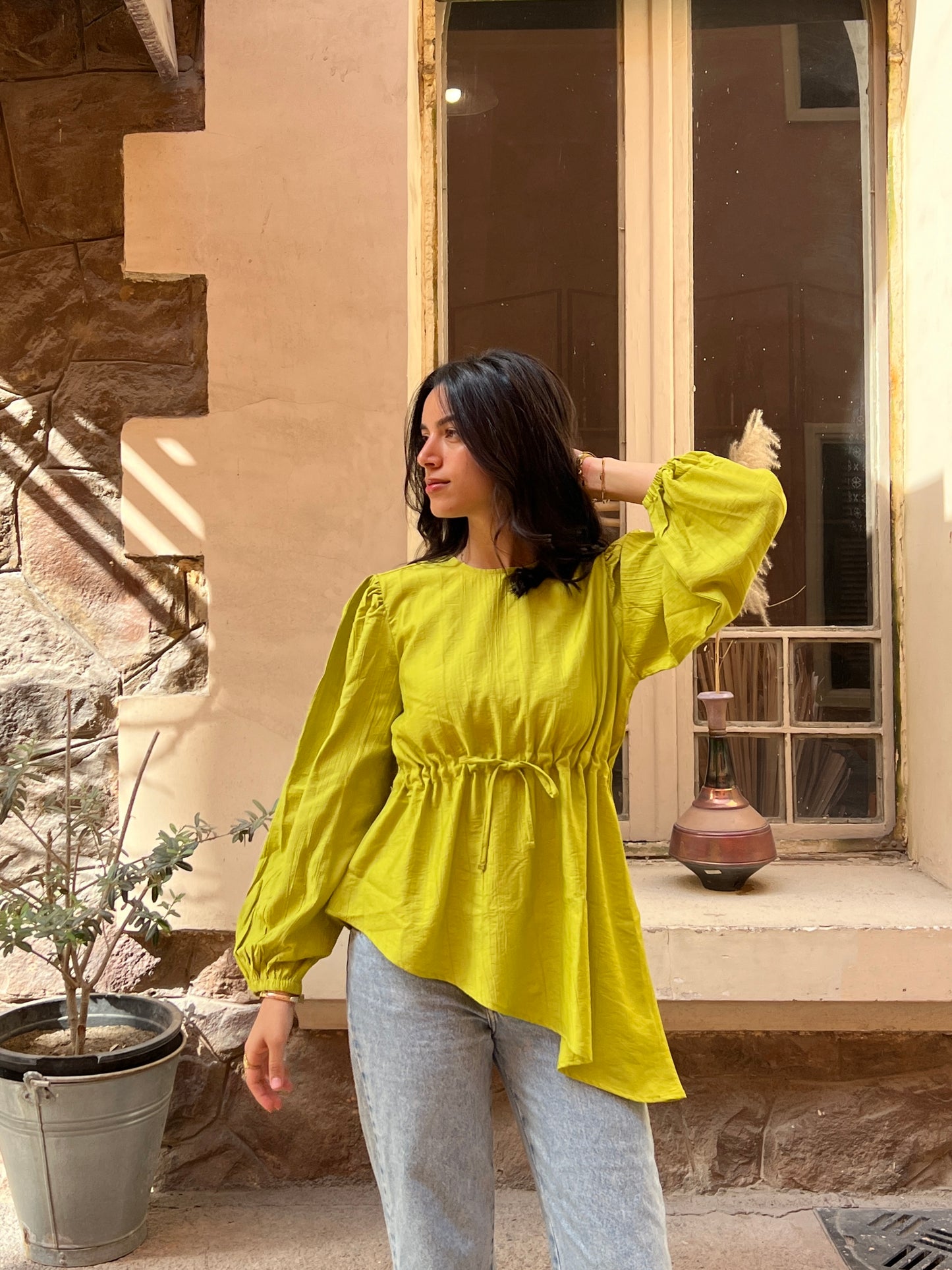 Lime Front tie Asymmetric Top
