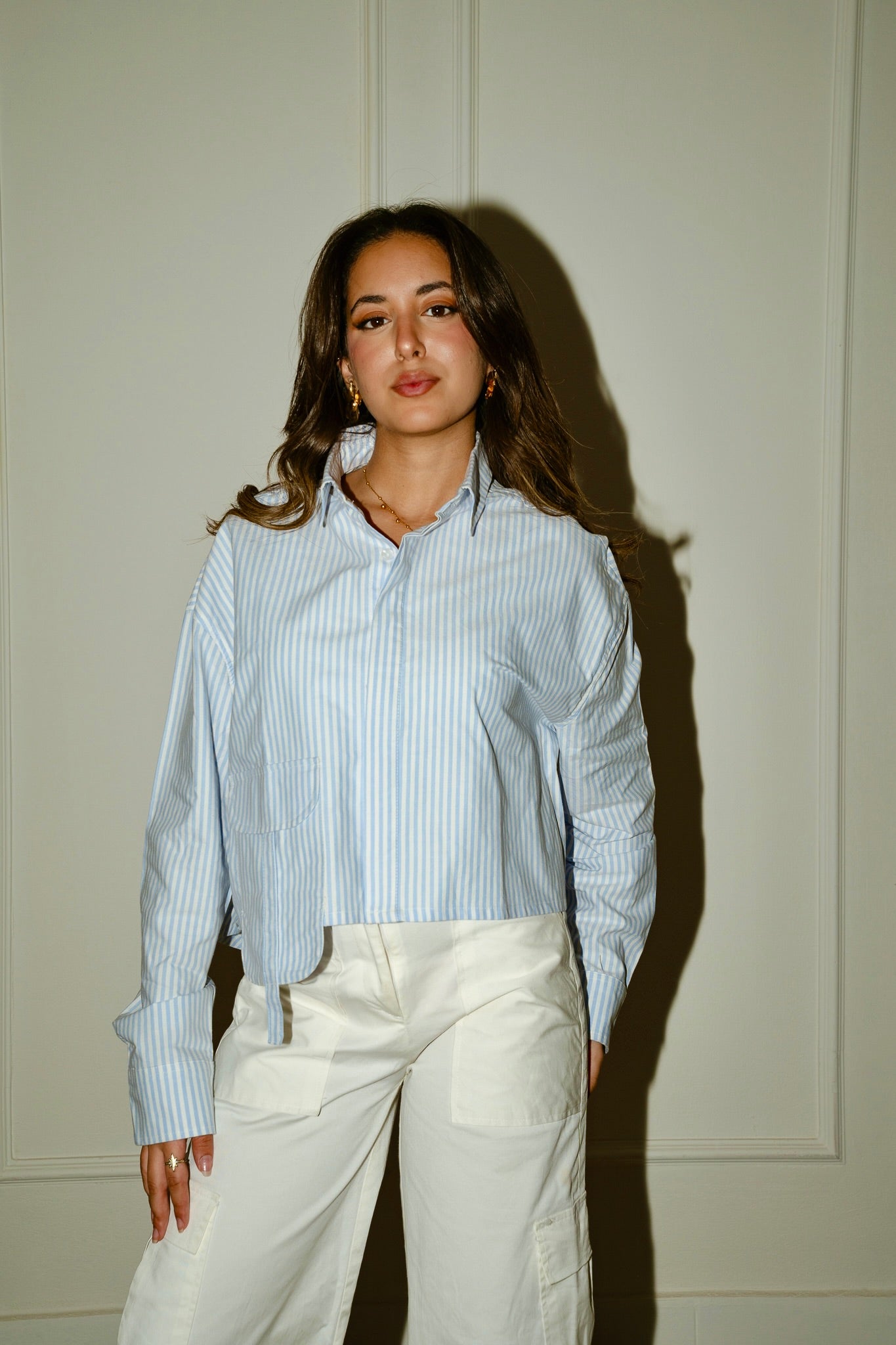 Striped cropped oxford shirt