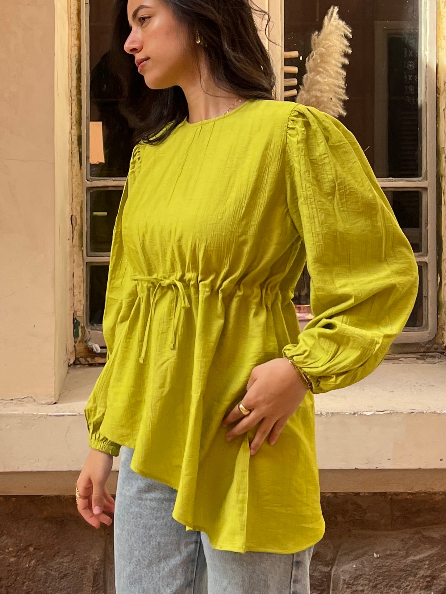 Lime Front tie Asymmetric Top