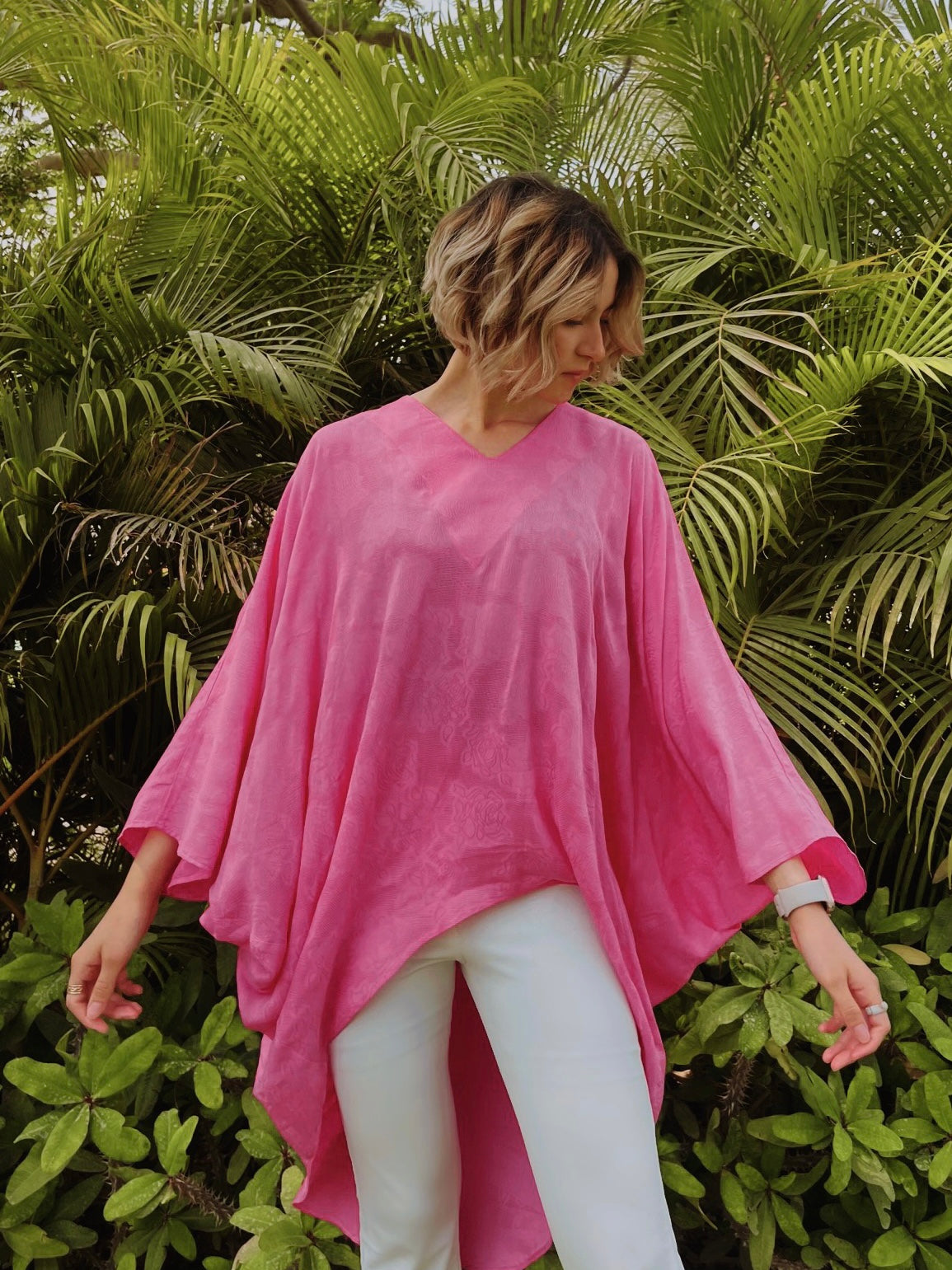 High-low Linen Top - Fuchsia