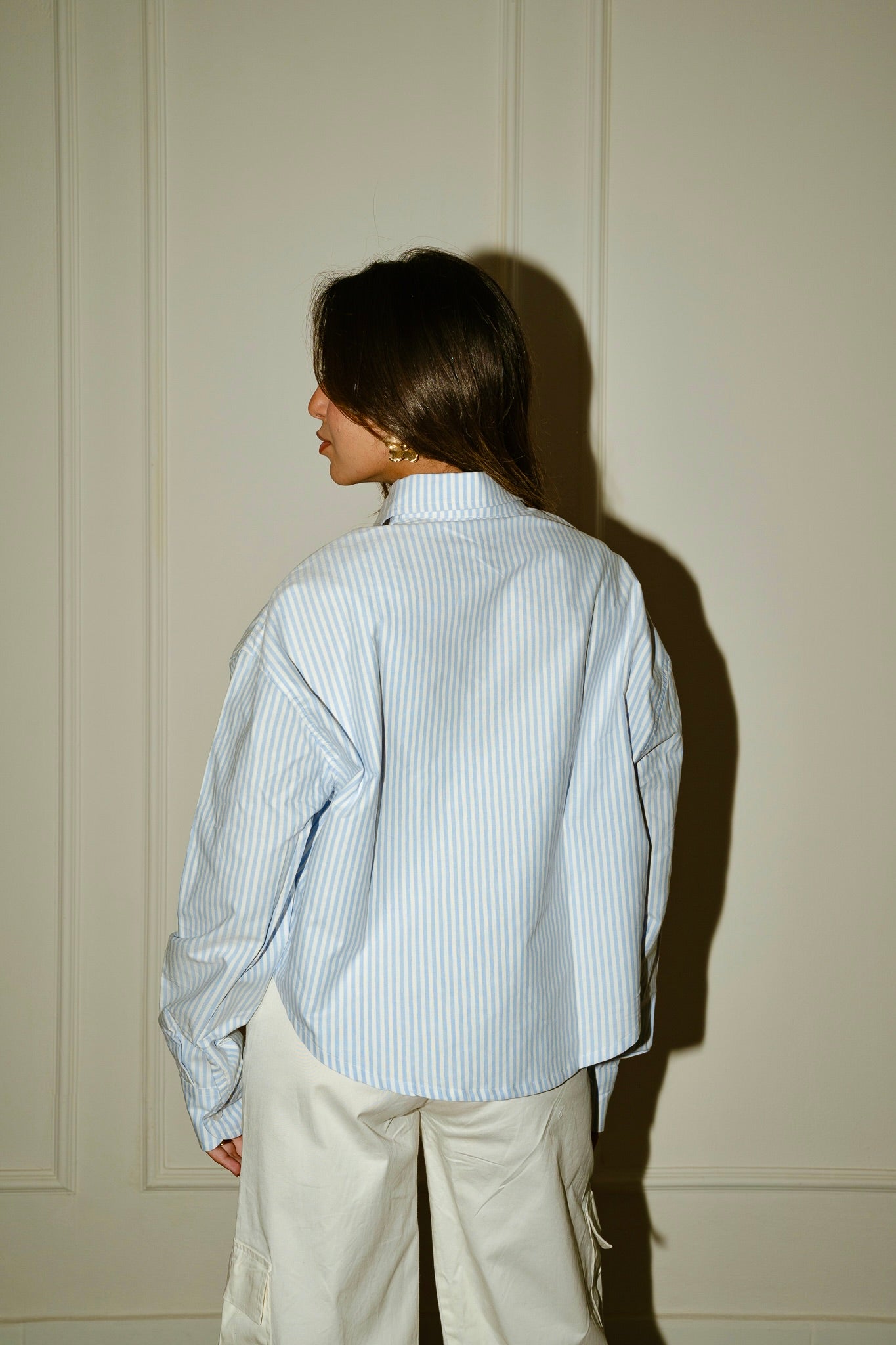Striped cropped oxford shirt