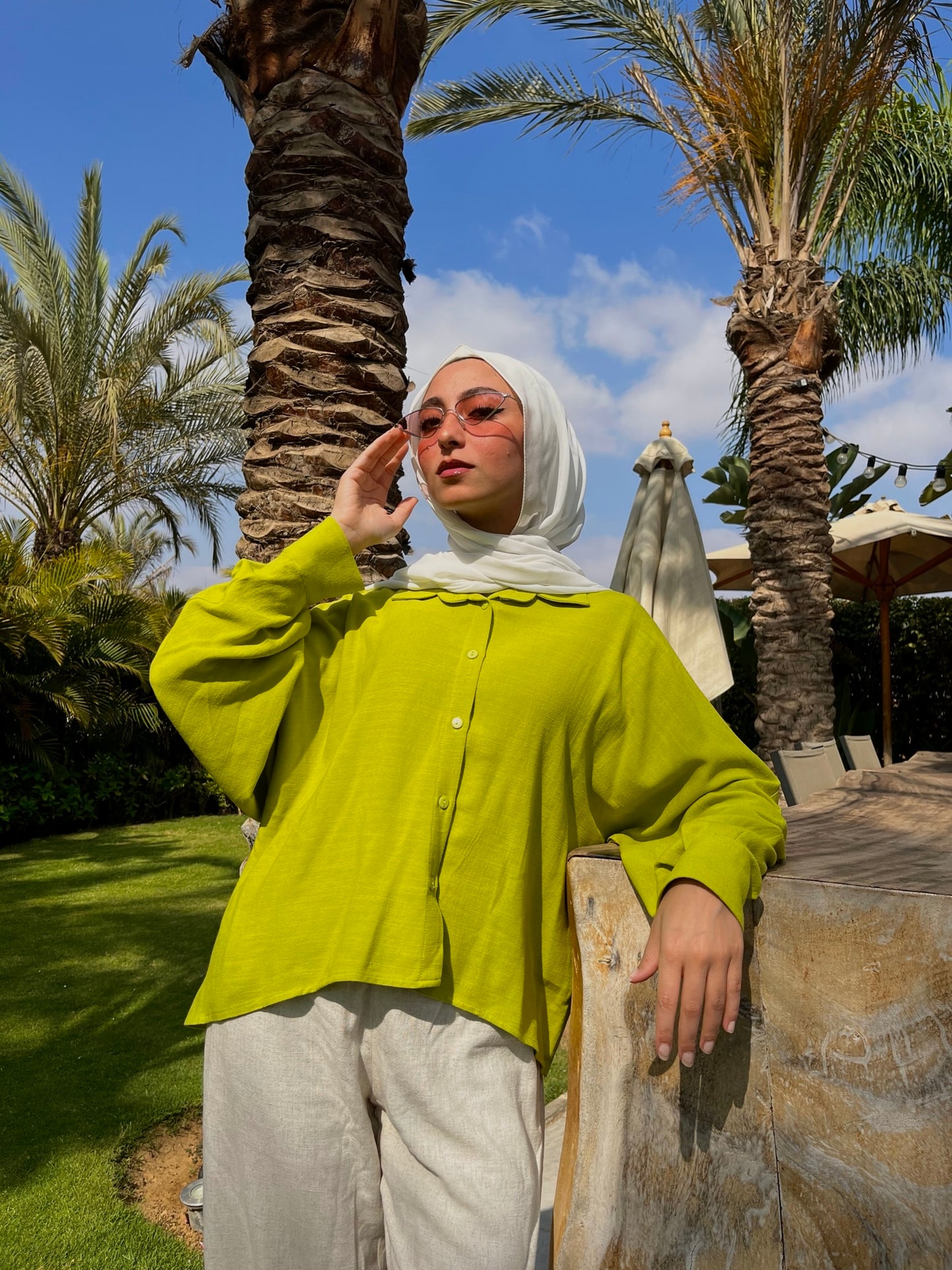 Cropped Linen Shirt - Lime Green