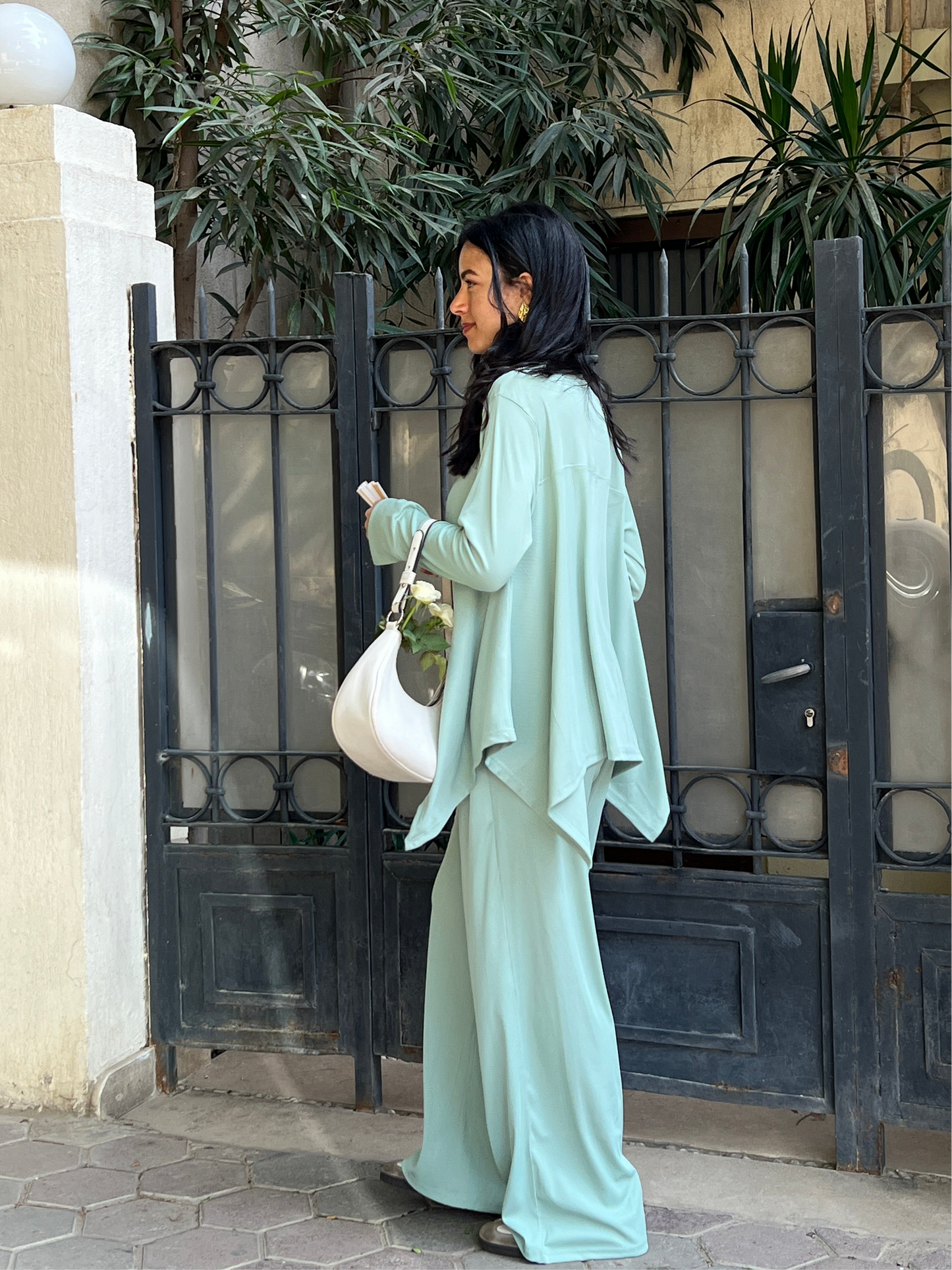 Mint Flowy ribbed set