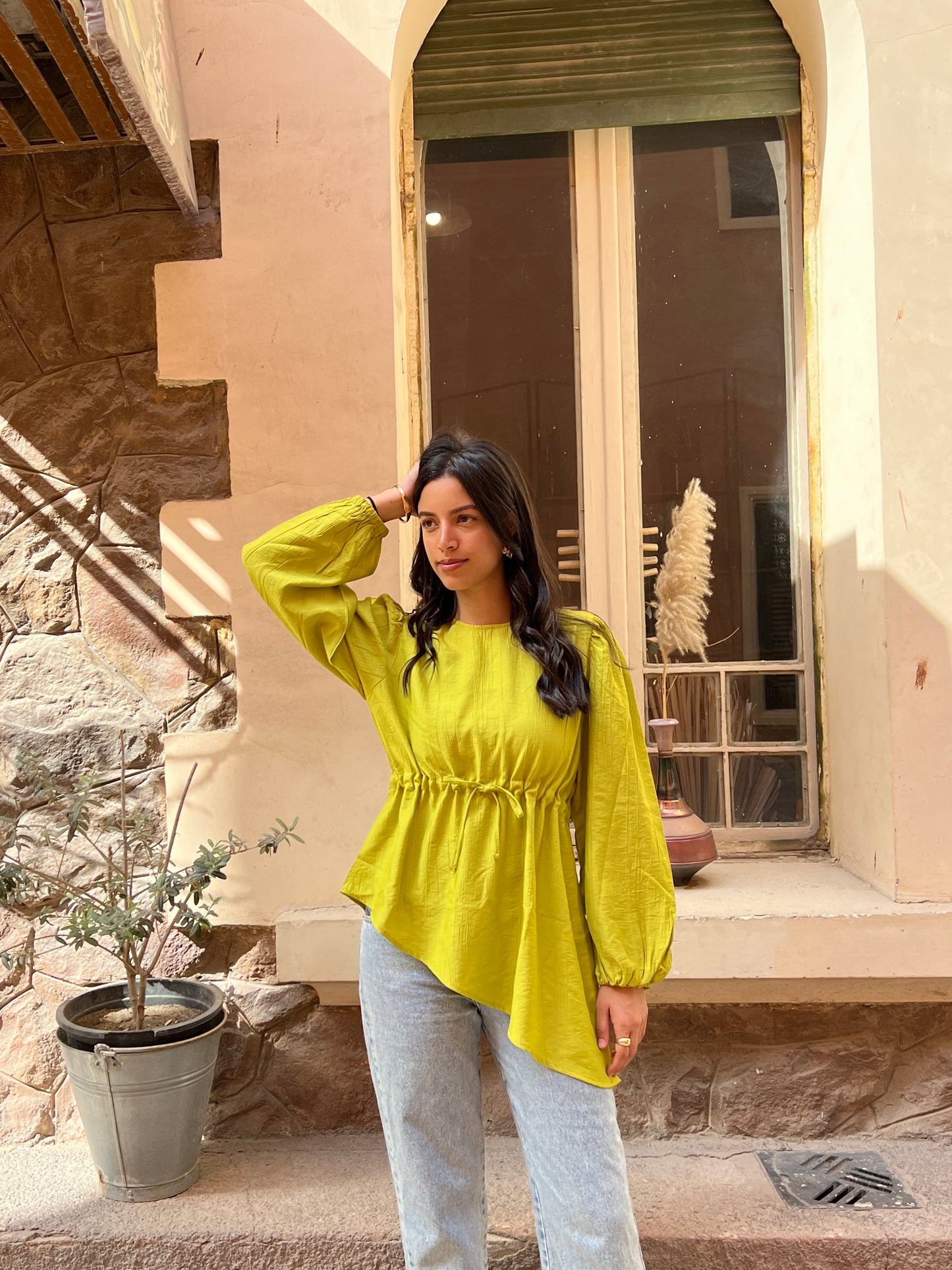 Lime Front tie Asymmetric Top