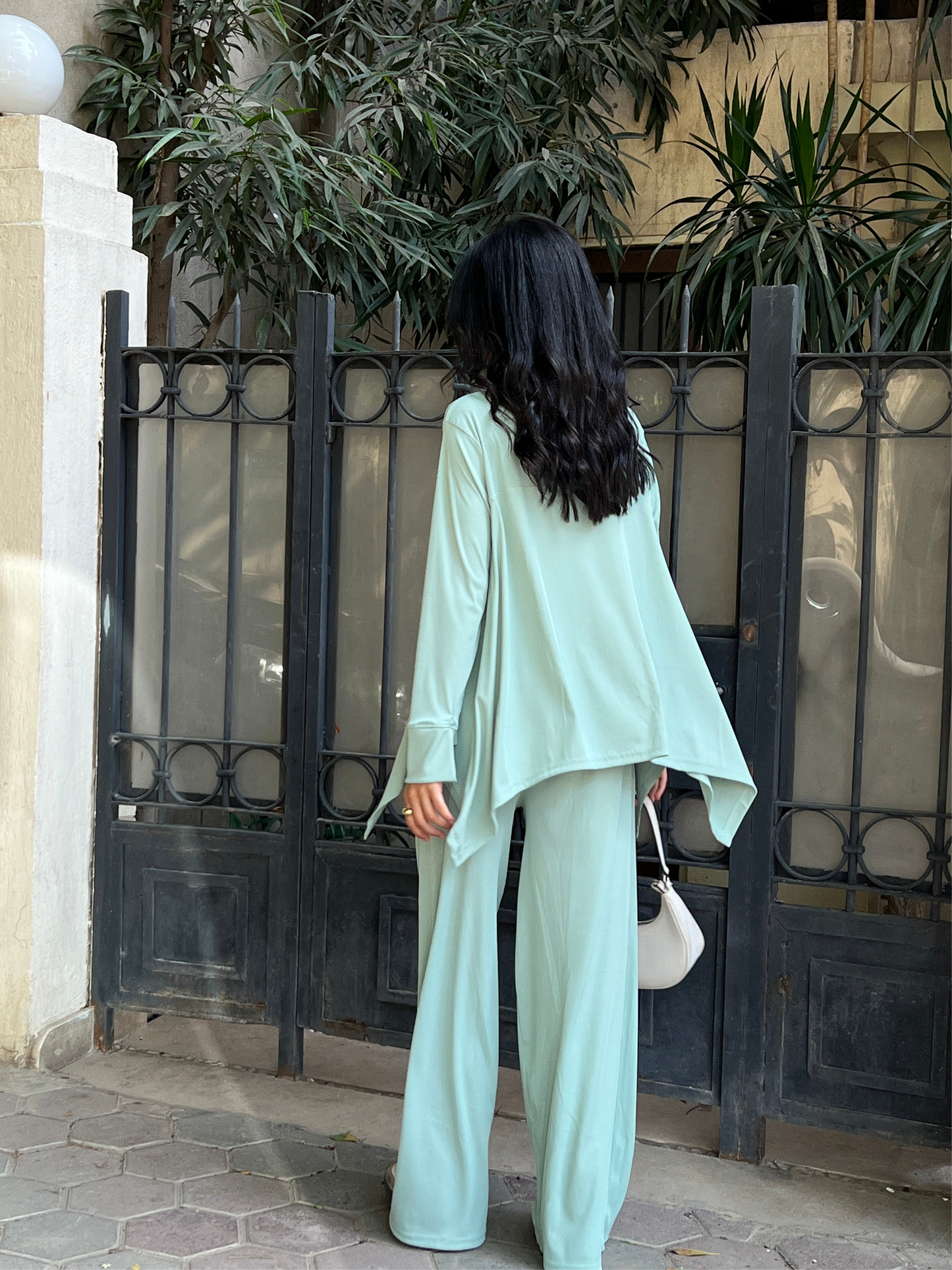 Mint Flowy ribbed set