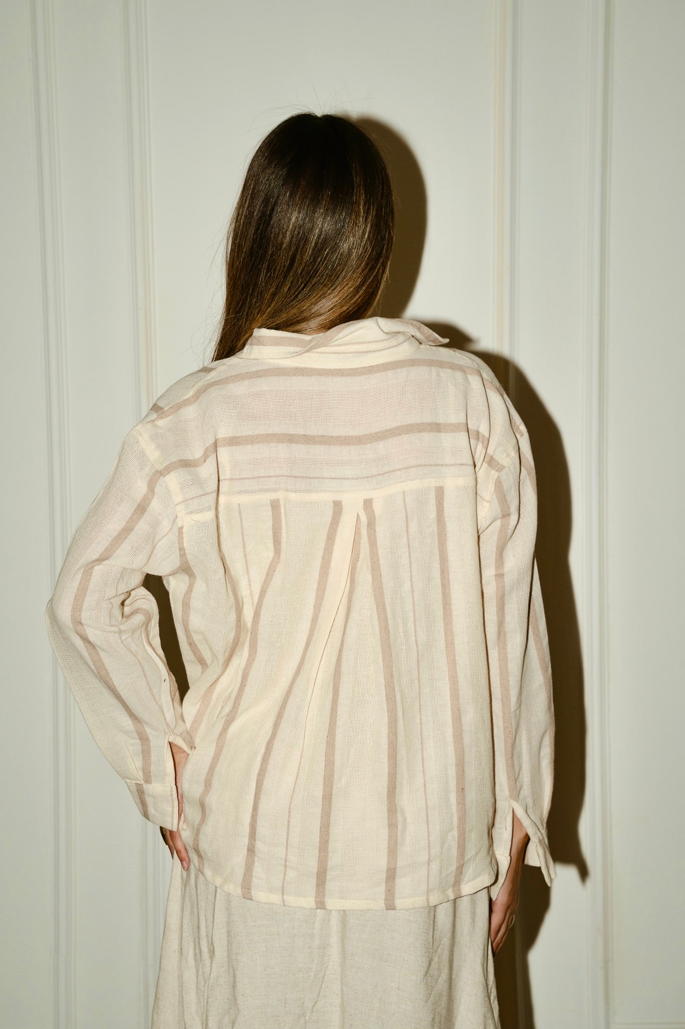 Beige twisted linen blouse
