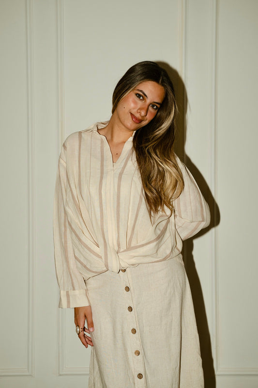 Beige twisted linen blouse