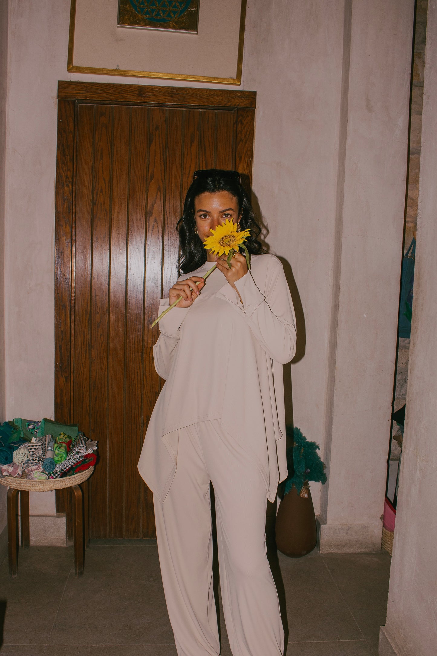 Beige Flowy ribbed set