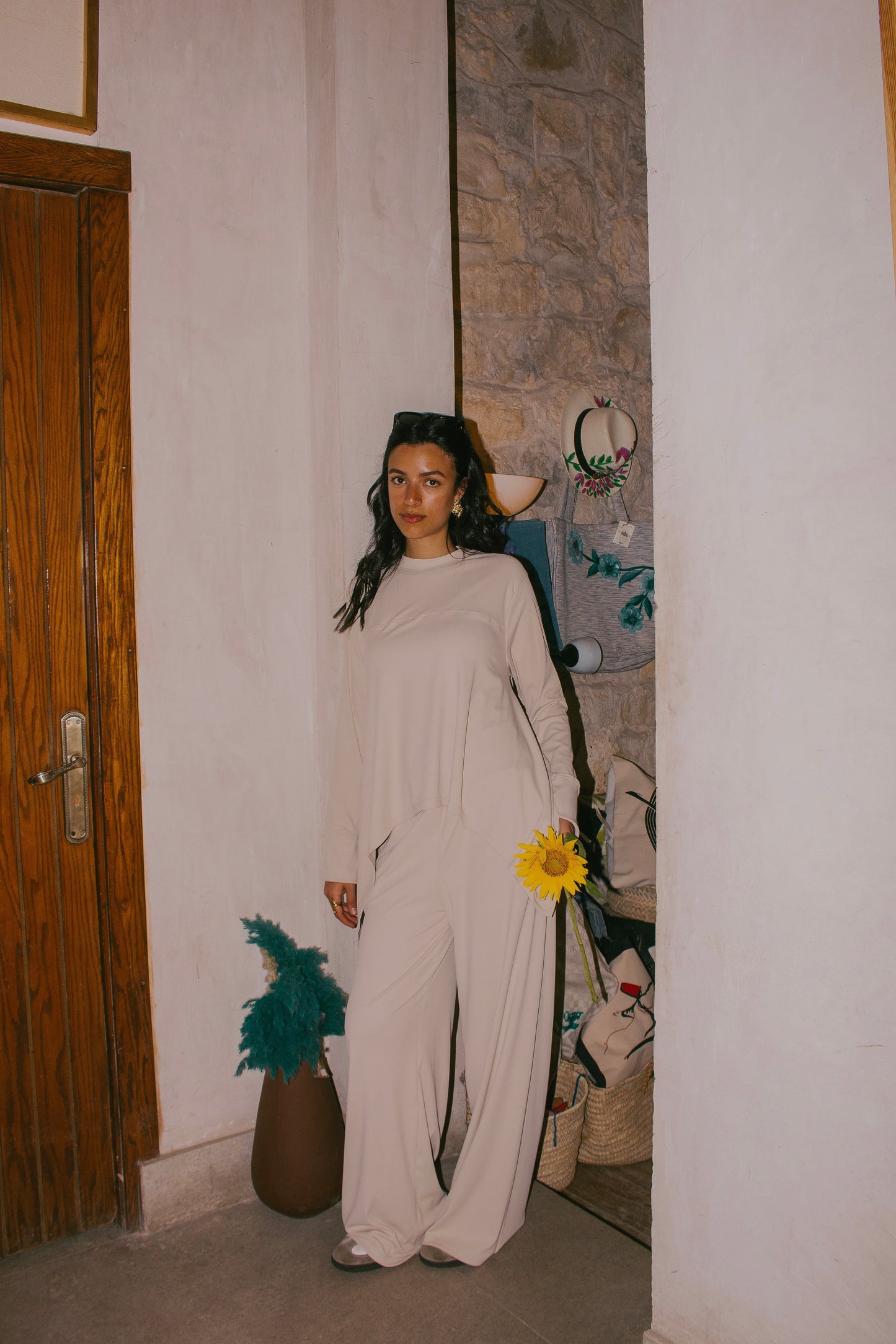 Beige Flowy ribbed set