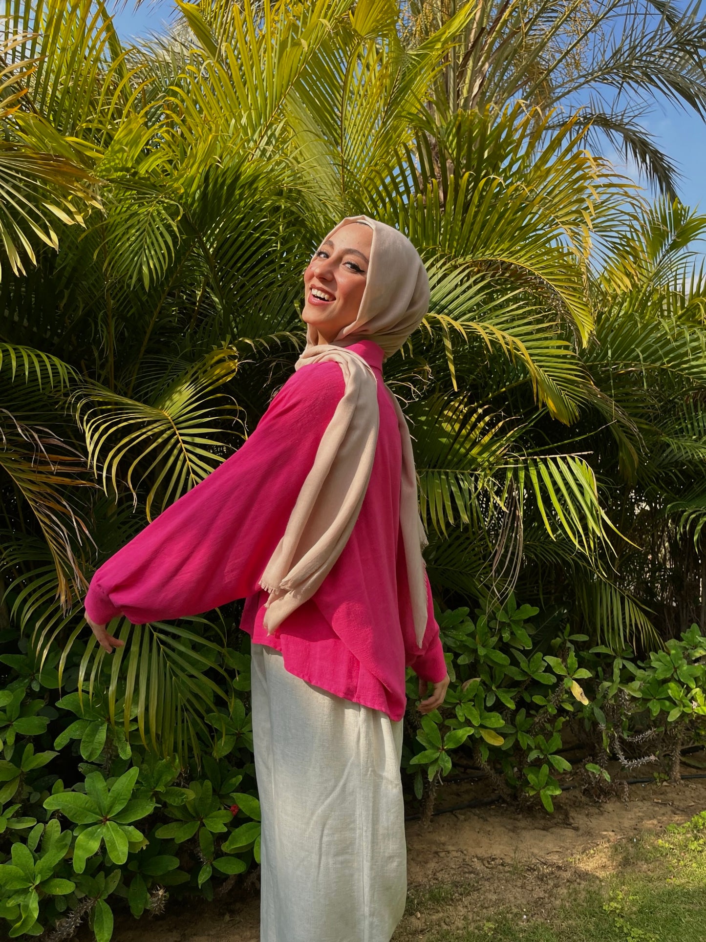 Cropped Linen Shirt - Fuchsia