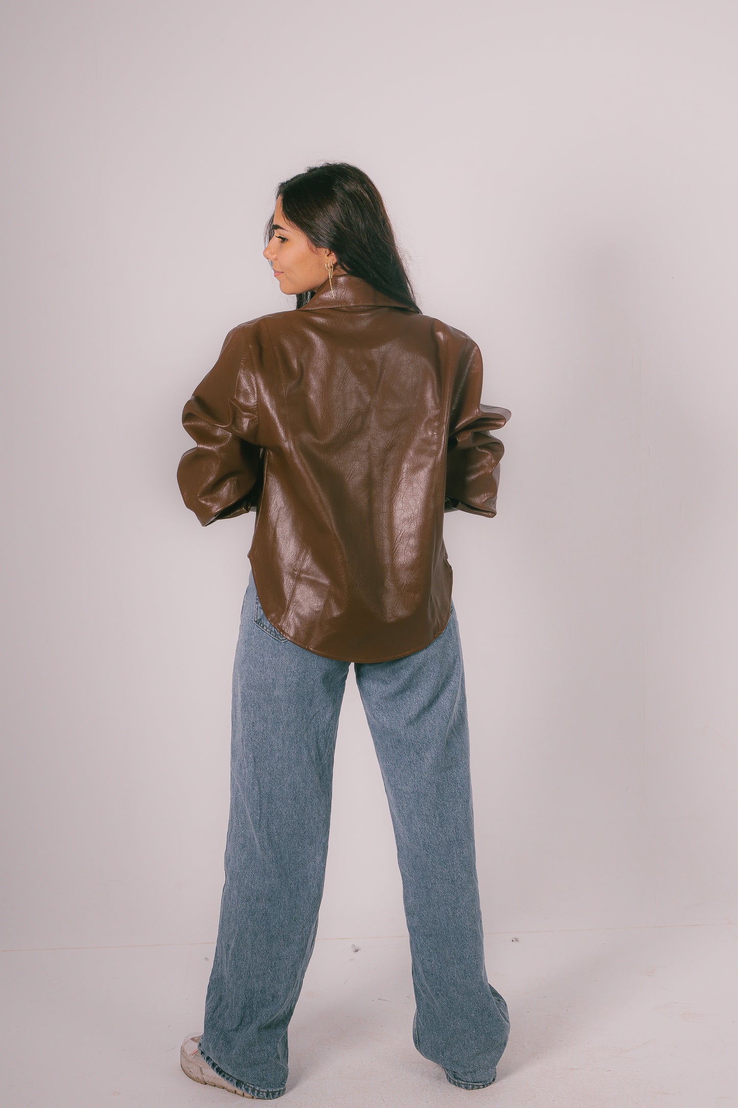 City Girl Brown Leather Shacket