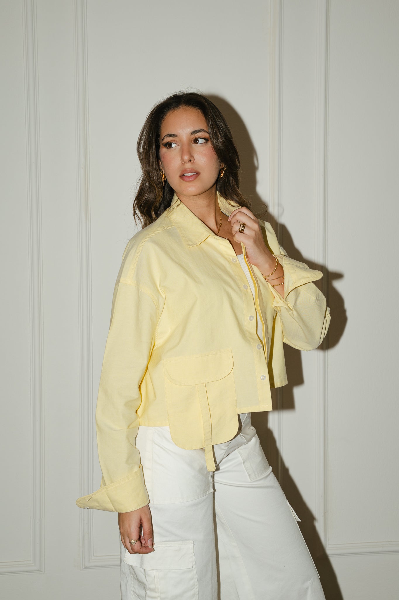 Butter yellow cropped oxford shirt