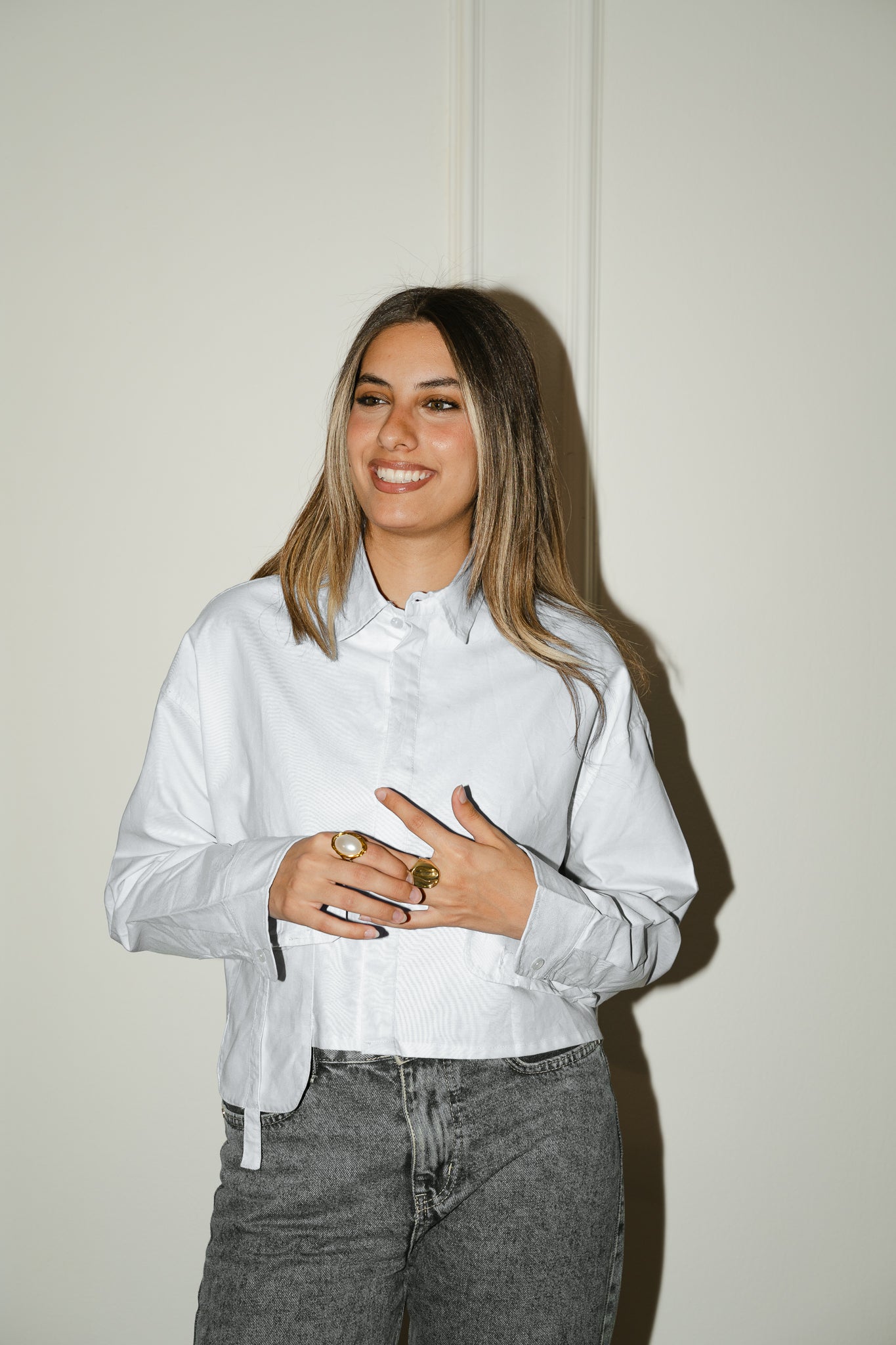 White cropped oxford shirt