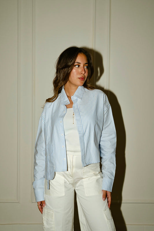 Striped cropped oxford shirt