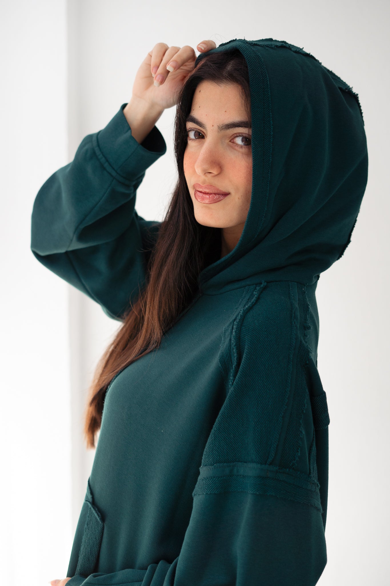 High-low summer hoodie in Emerald green
