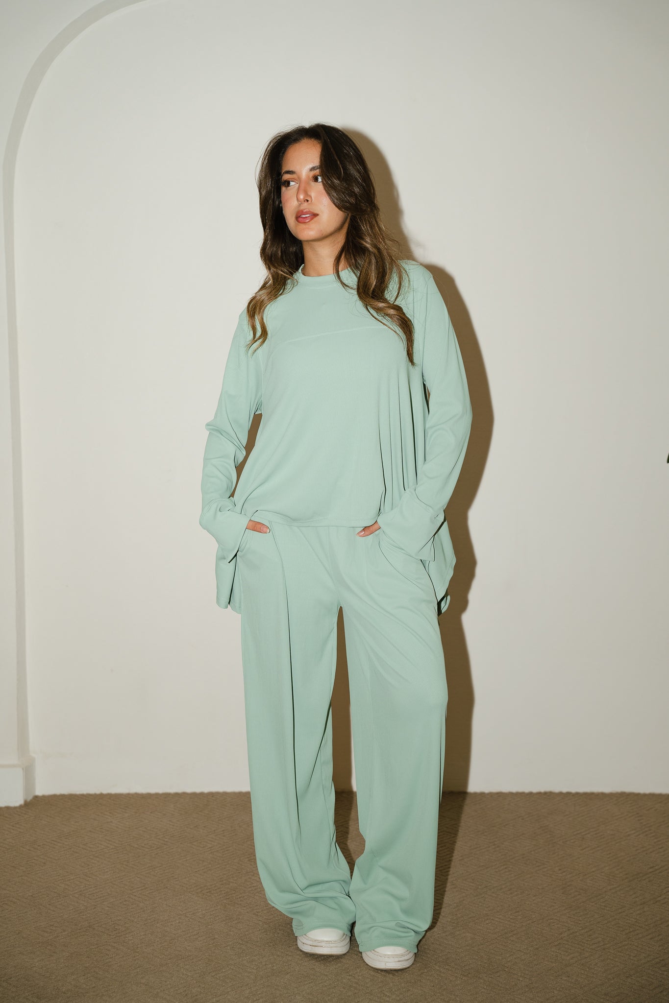 Mint Flowy ribbed set