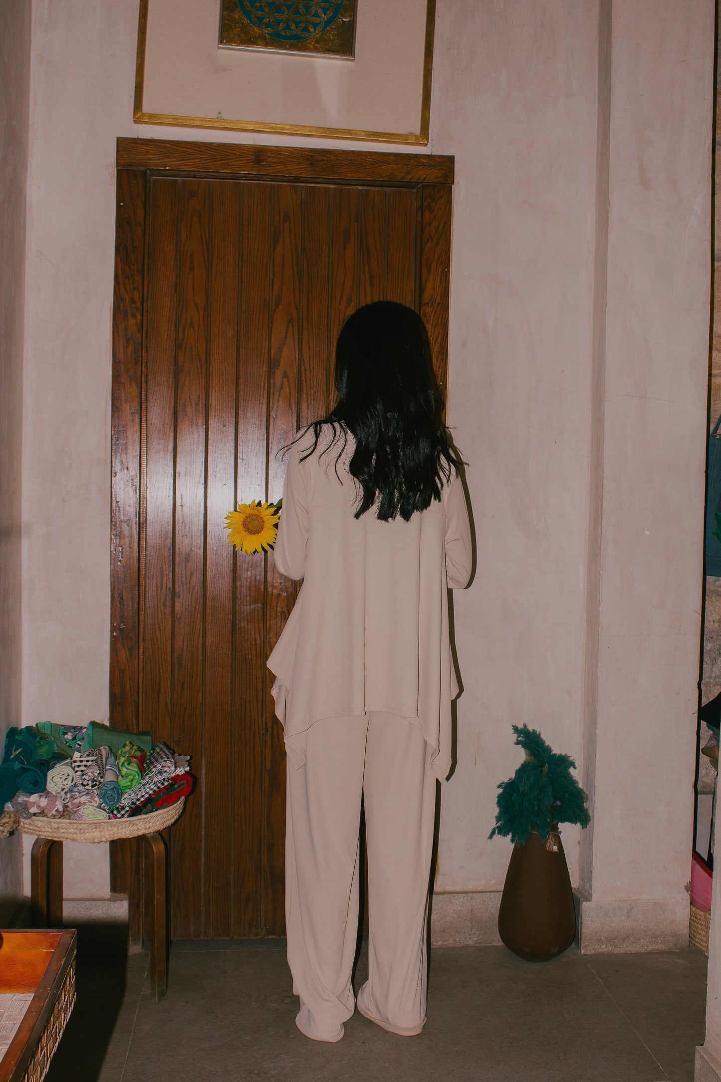 Beige Flowy ribbed set