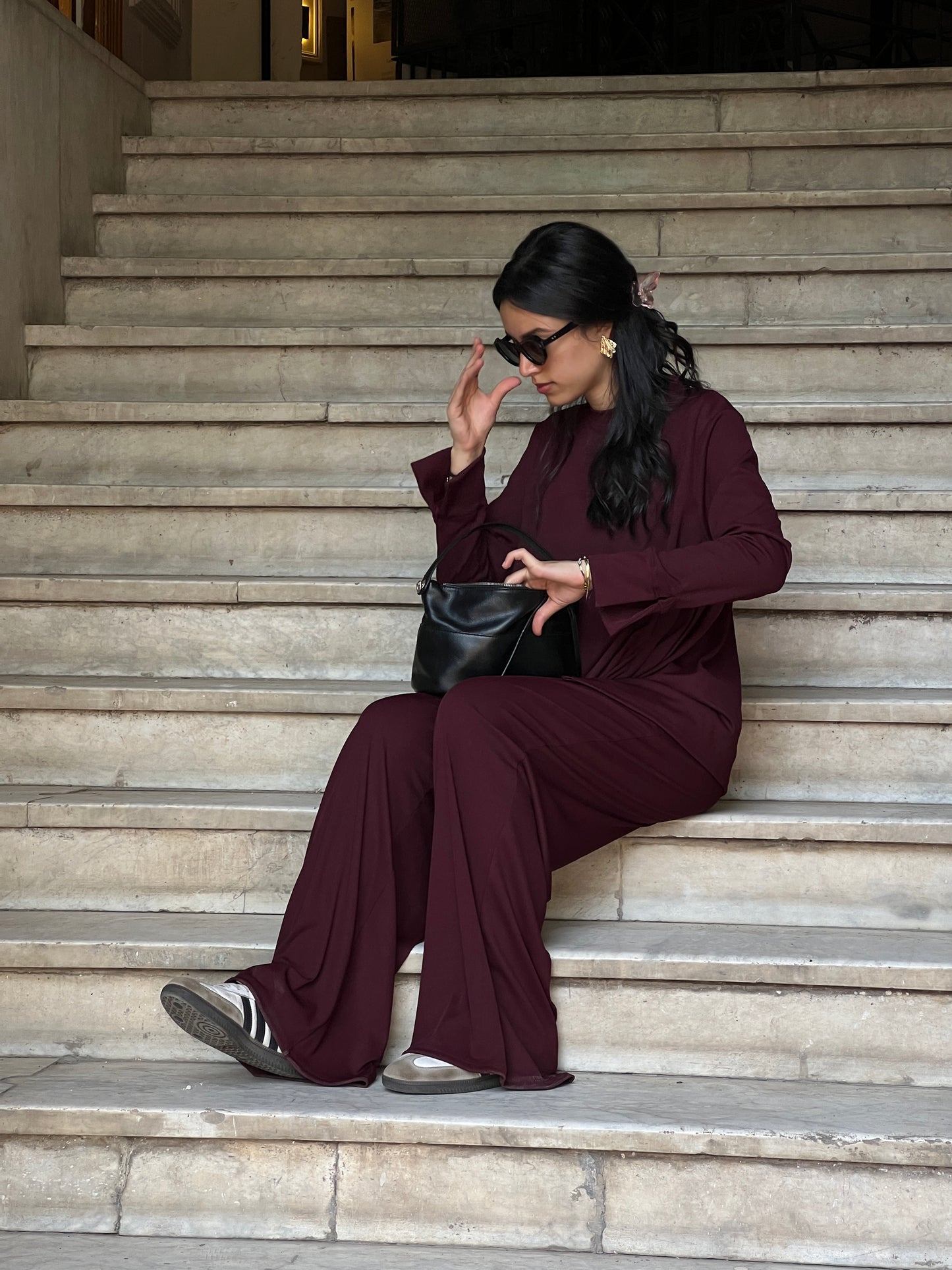 Burgundy Flowy ribbed set