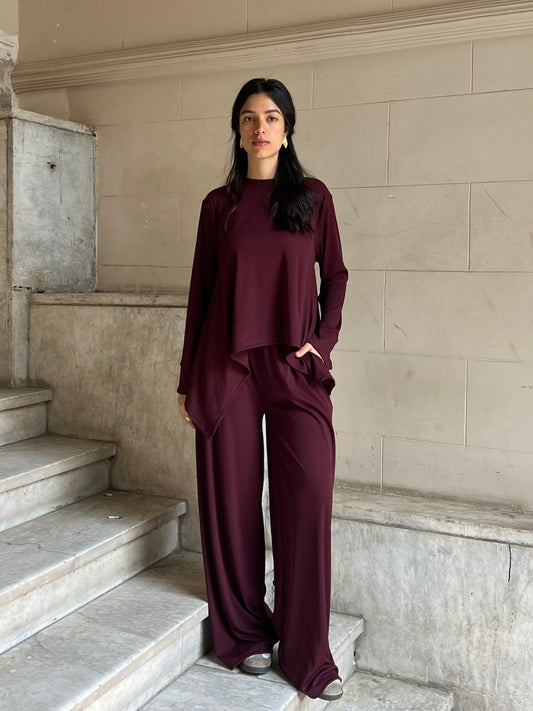 Burgundy Flowy ribbed set