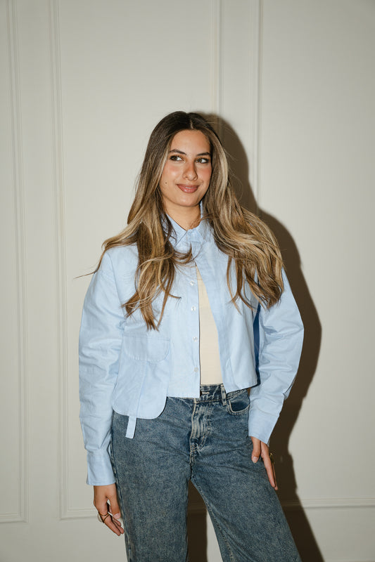 Baby blue cropped oxford shirt