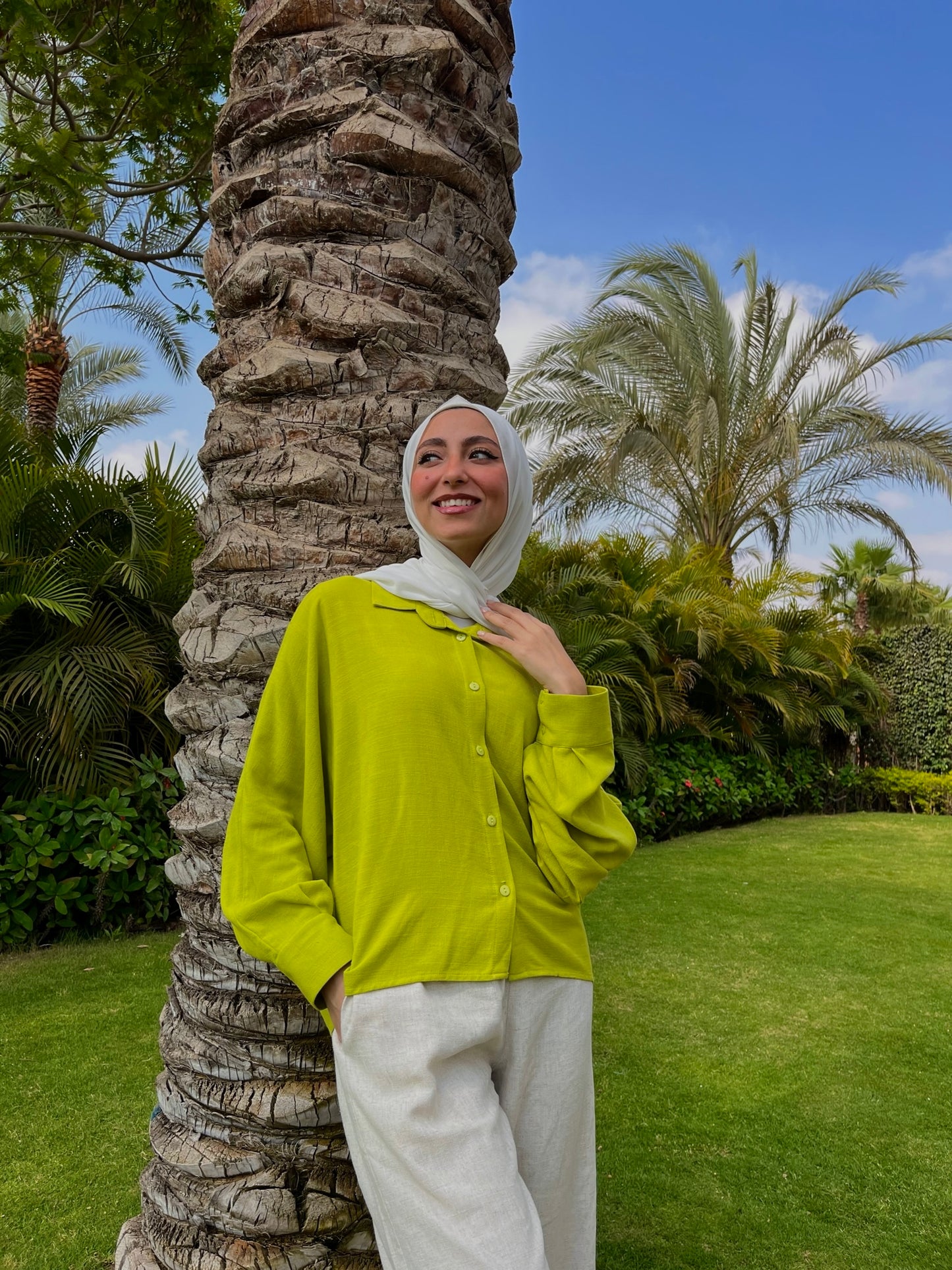 Cropped Linen Shirt - Lime Green