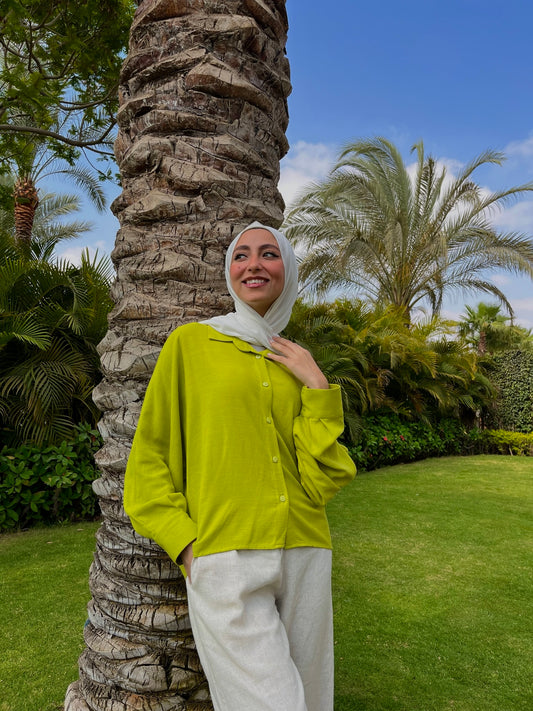 Cropped Linen Shirt - Lime Green