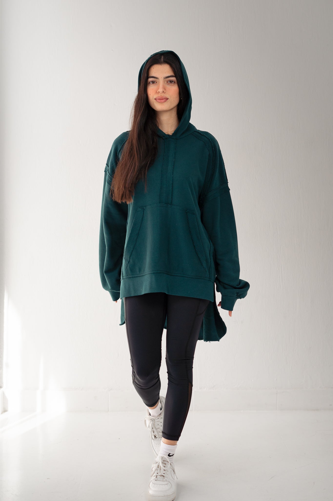 High-low summer hoodie in Emerald green