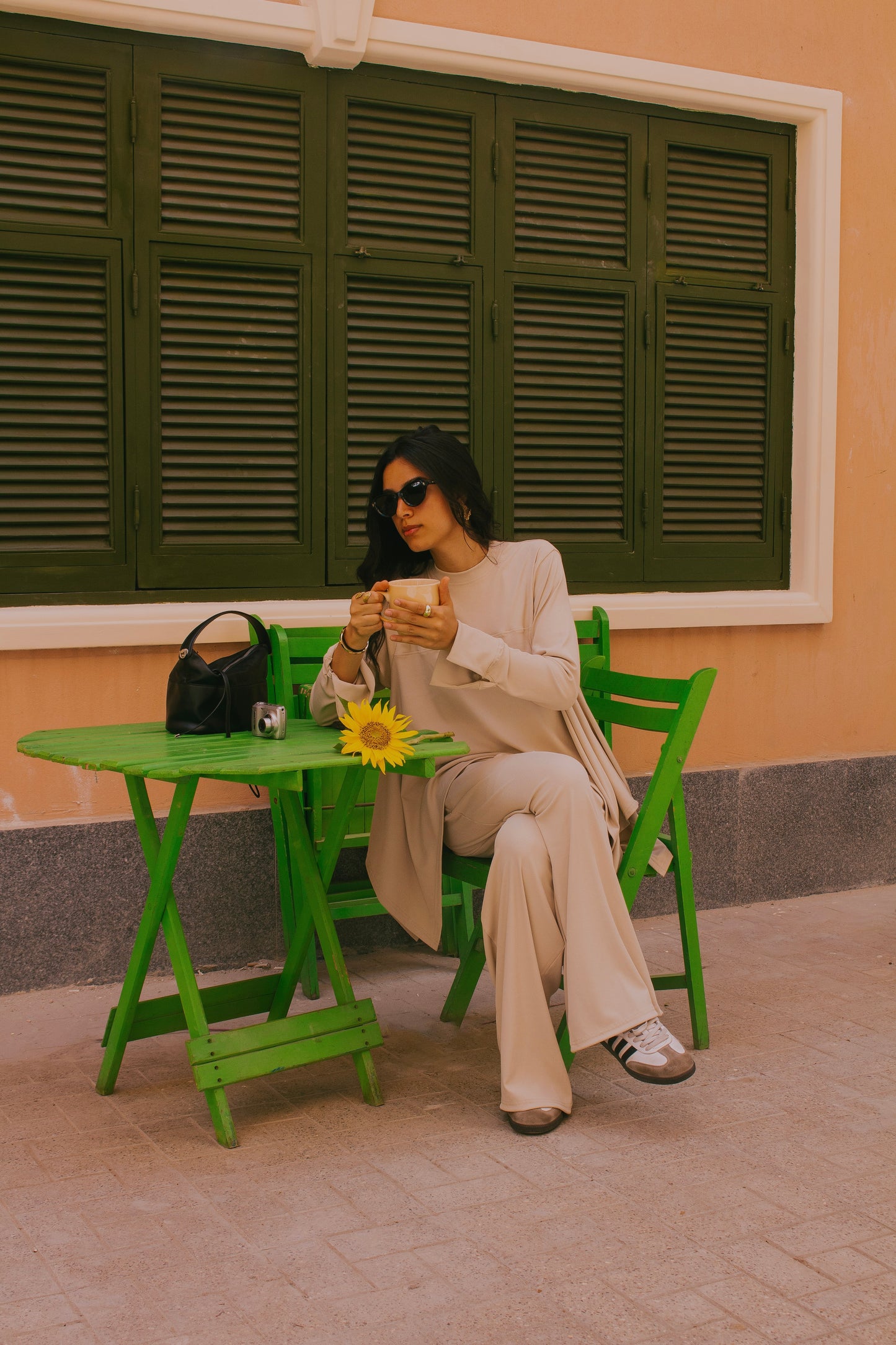 Beige Flowy ribbed set