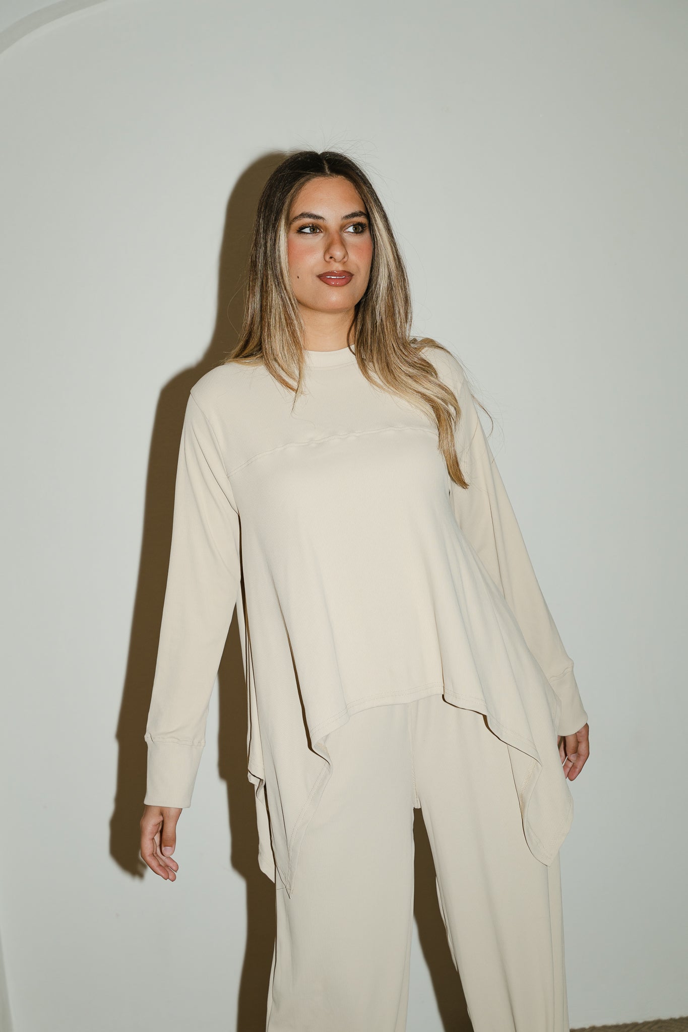 Beige Flowy ribbed set