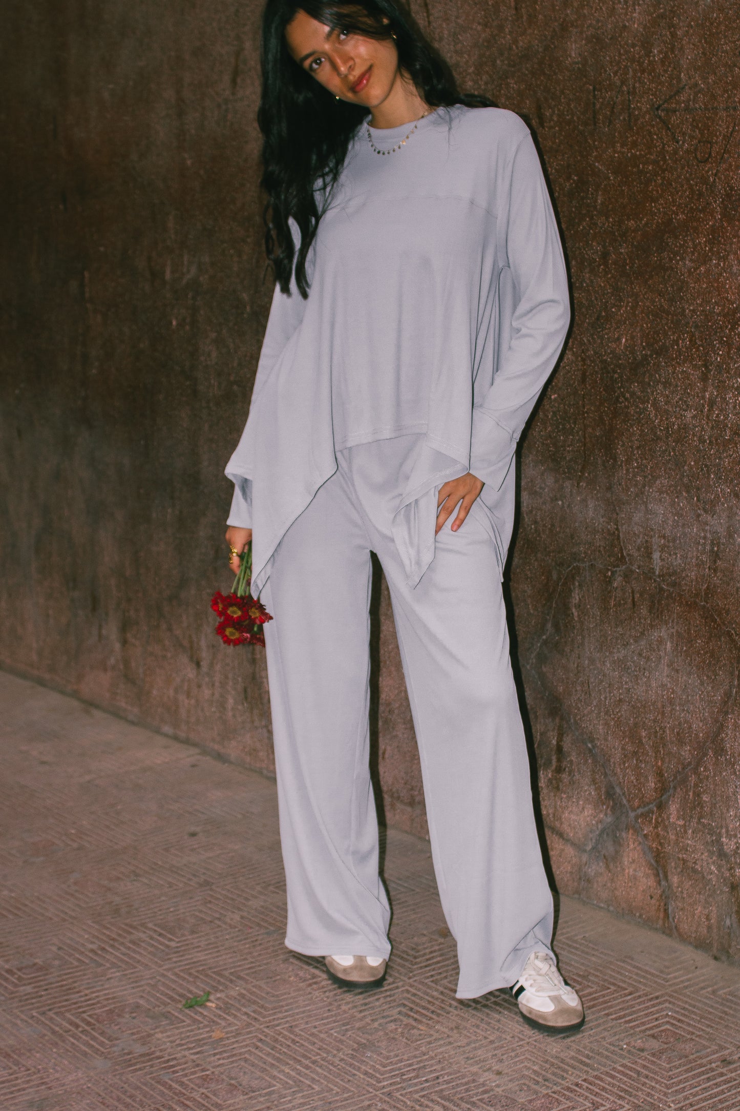 Gray Flowy ribbed set